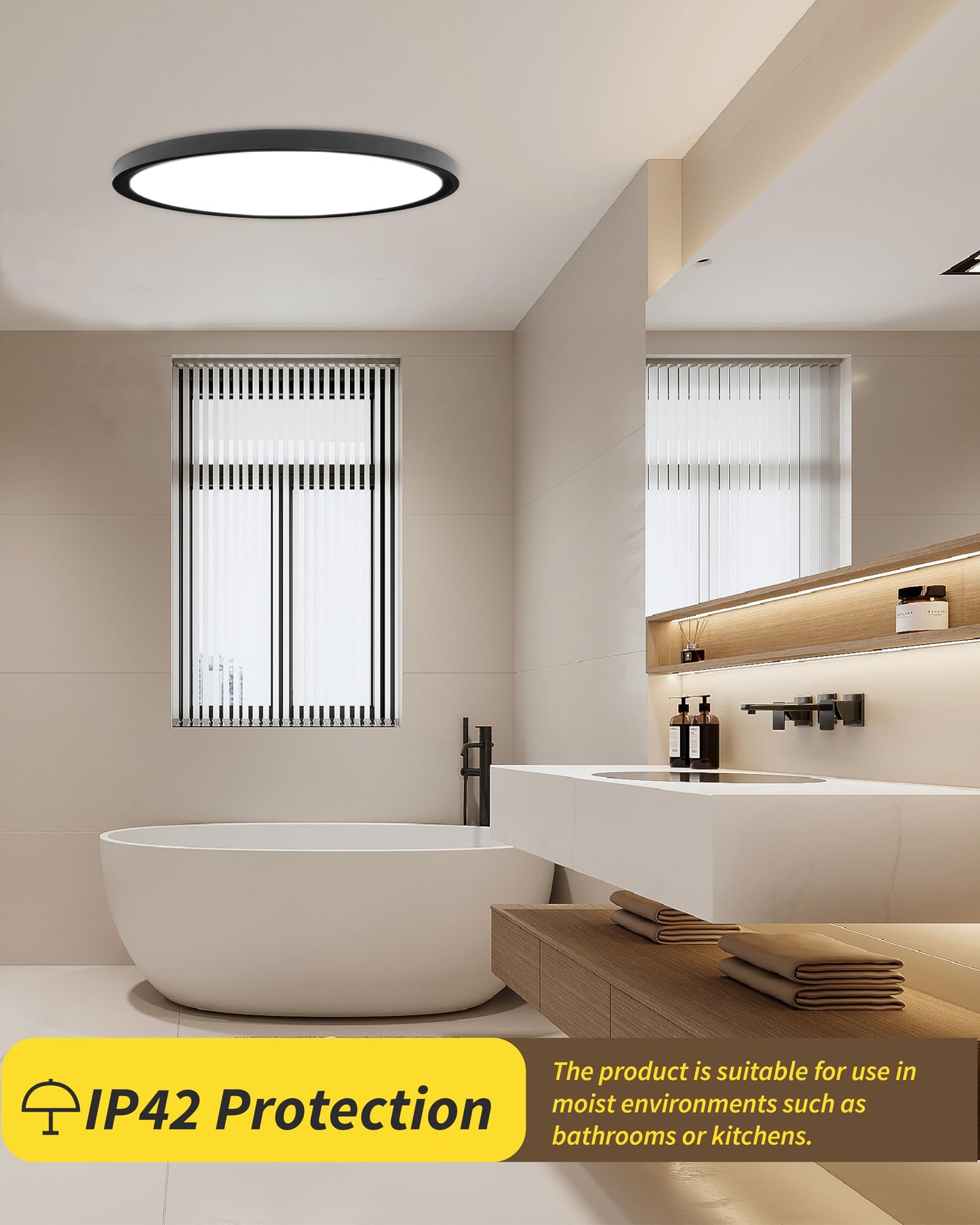 Bright Future Lighting 20 Inch LED Flush Mount Ceiling Light, 40W, Dimmable, Adjustable Color, Black, Model BFL20RD-D500H25-40W