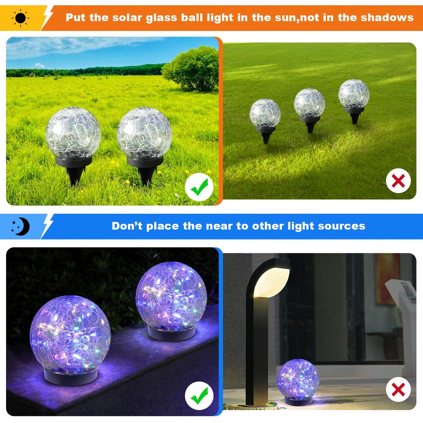 MLKNK Solar Globe Lights - Waterproof ed Glass Orbs for Lawn, Patio, Yard - 2 Pack, Multicolor