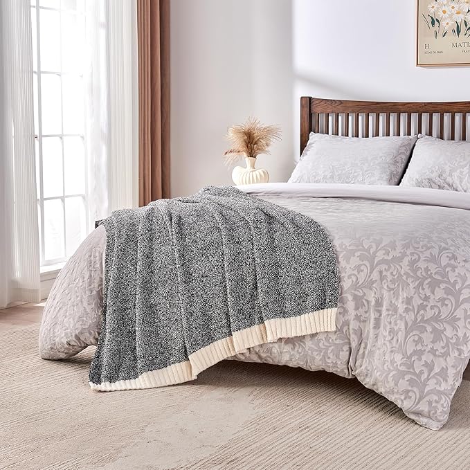 CozeCube Melange Blanket, Ultra Soft Black and White Throw Blanket, Warm Cozy Knit Fuzzy Plush Reversible Throw for Couch Bed Sofa, 60"x80"