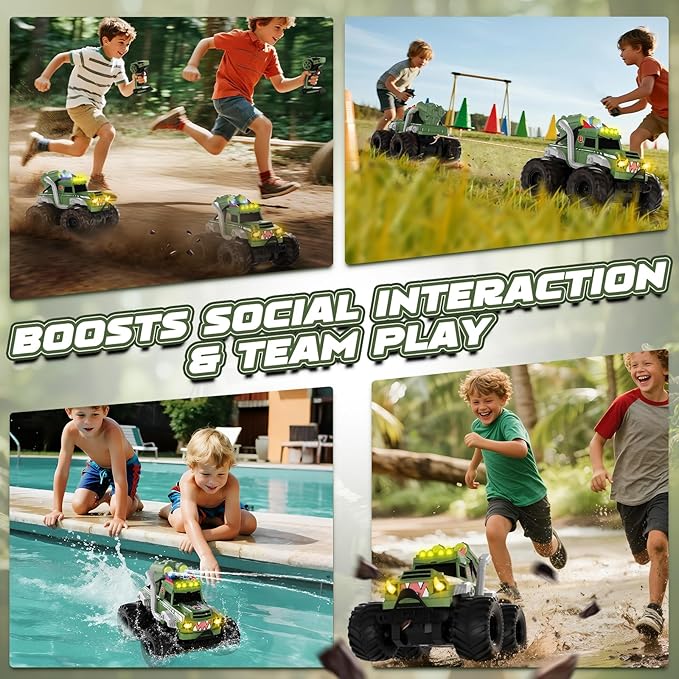 Remote Control Car, Waterproof Monster Truck Toys RC Cars for Boys, 1:18 Amphibious 4WD All Terrain Off-Road Pickup Toy Trucks, Christmas Birthday Gift Boys Girls Kids Ages 6 7 8-12 Years Old