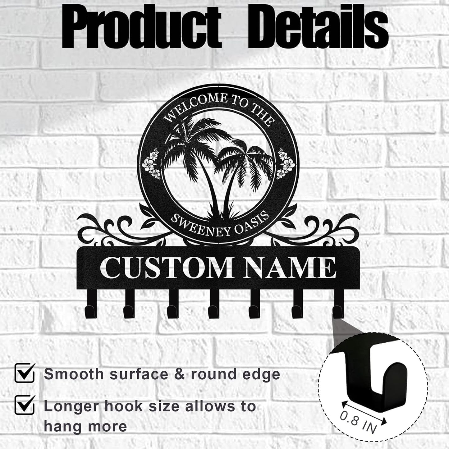 Personalized Key Holder for Wall - Beach Theme Coat Rack Wall Mount with Palm Tree Design, Metal Key Organizer with Hooks, Key Hanger Wall Decor for Front Door Kitchen Bathroom, Housewarming Gifts