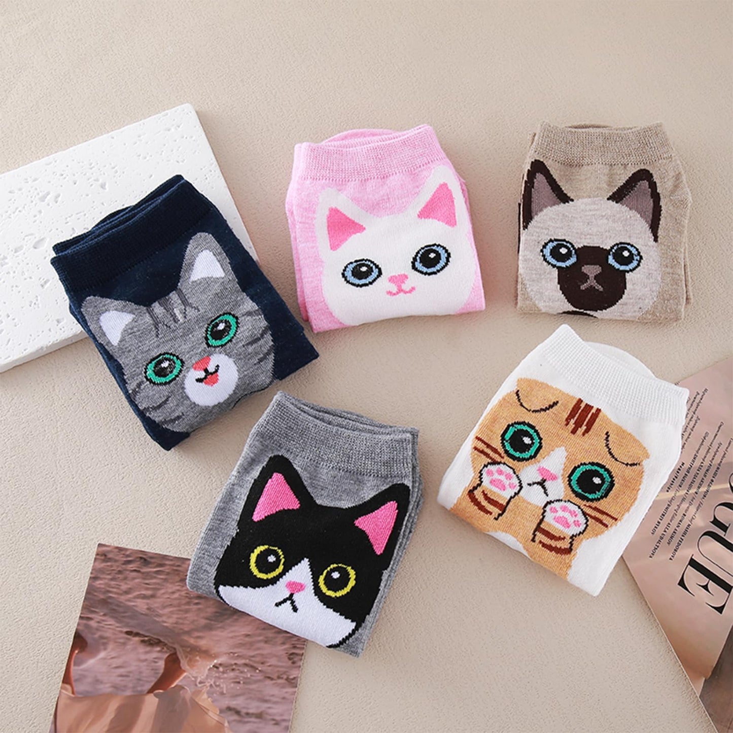 NEVLOSO Womens Funny Novelty Socks - Cute Dog Cat Panda Animal Socks for Women Christmas Gift(Cat4)