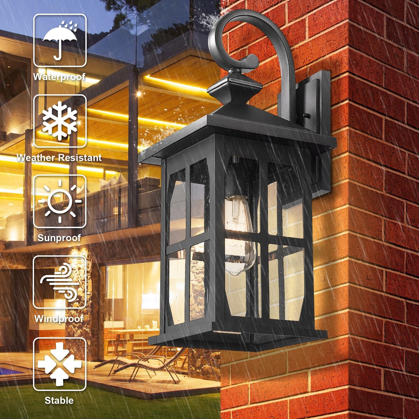 Darkaway Large Outdoor Light Fixtures Wall Mount 21Inch Outside Wall Lights Exterior Lighting Fixture With Seeded Glass Outdoor Wall Sconce For House Porch Hallway Garage 2Pack