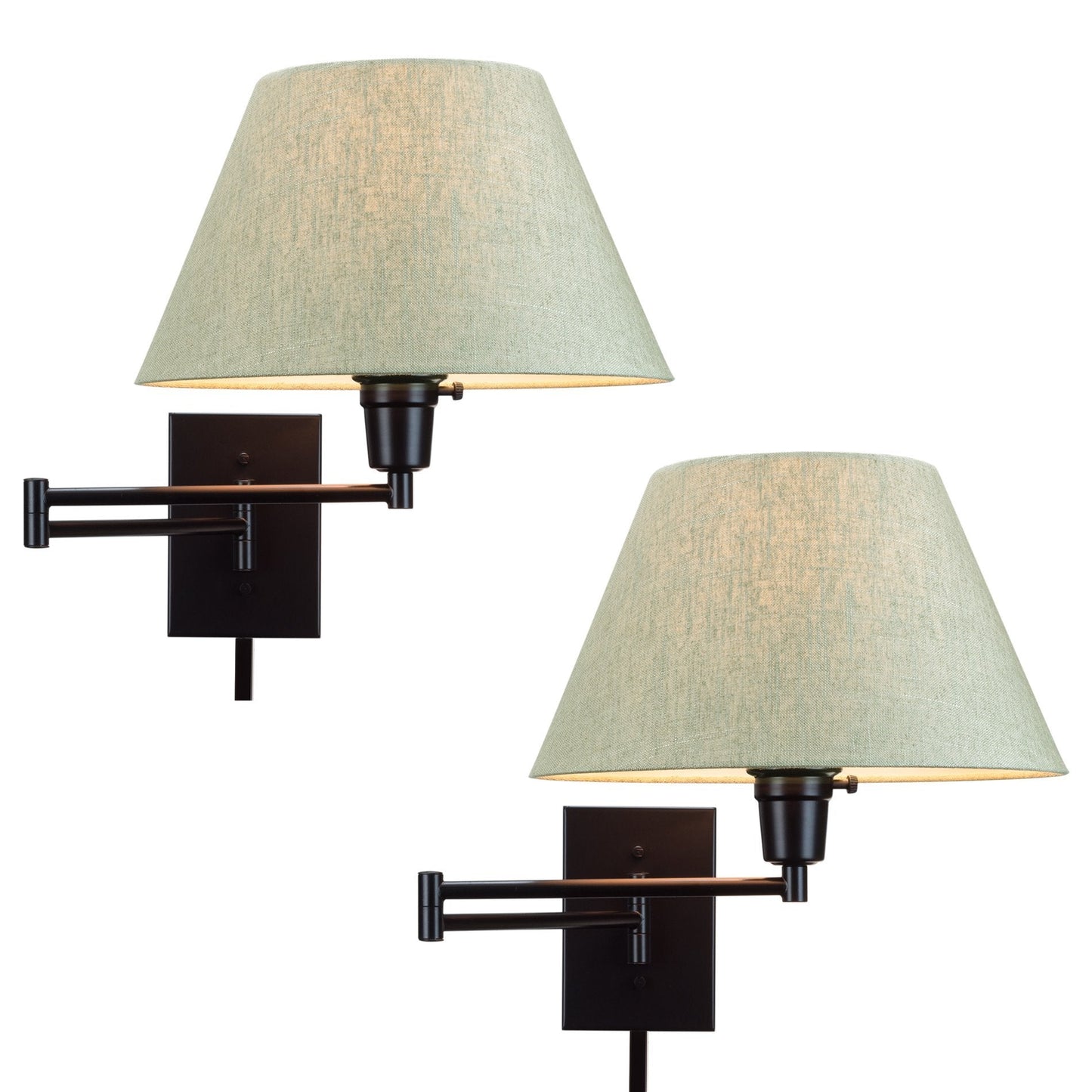 Kira Home 15 Swing Arm Wall Lamp - Black Finish, 150W 3-Way, Latte Mocha Shade, Plug-In/Wall Mount, 2-Pack, Model Rv-W227