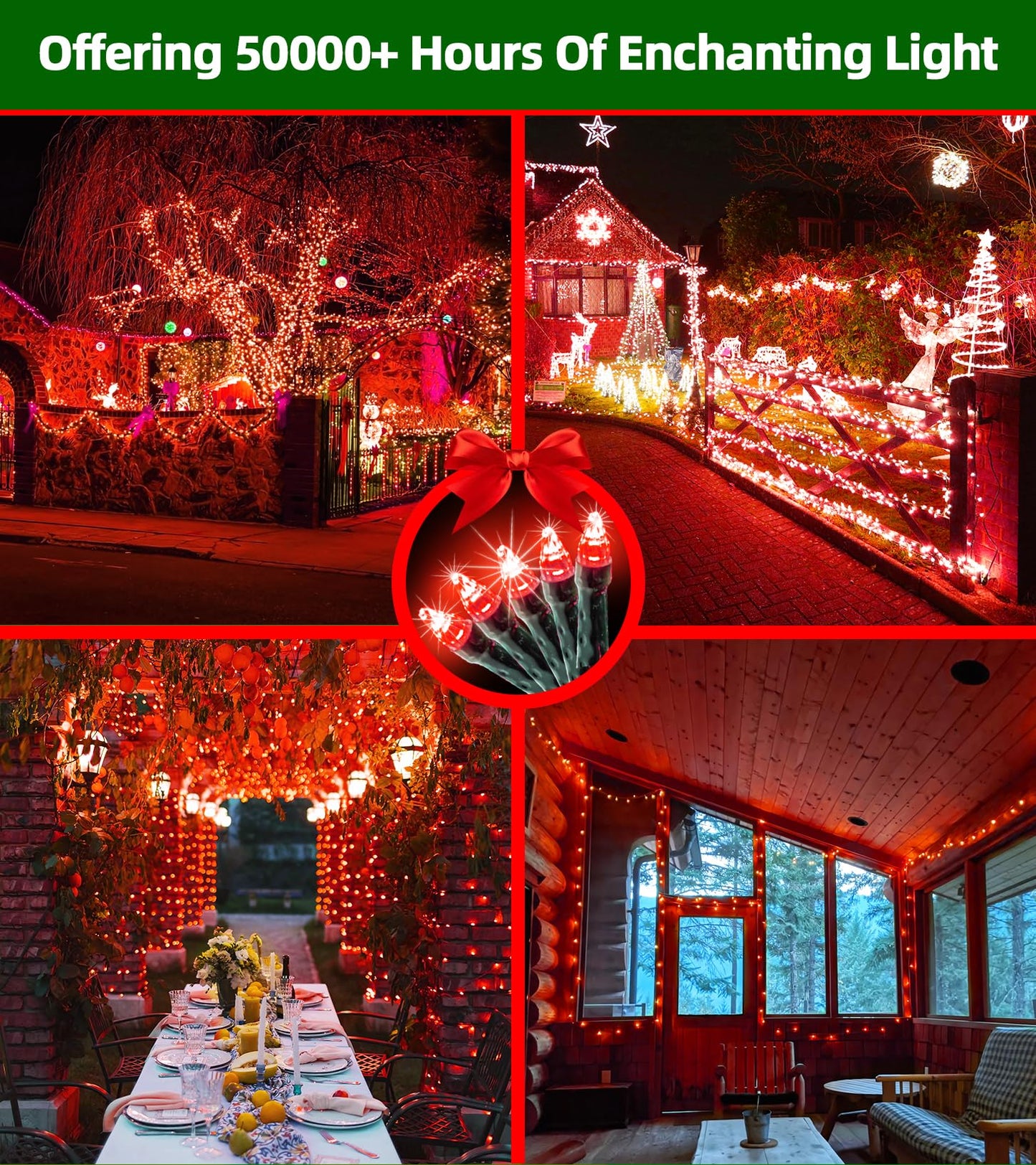 Quhuatu 1500 Led 470Ft Christmas Lights Outdoor 12 Lighting Modes Christmas String Lights With Timer Dimmable Plug In Red Led Stringlights Waterproof For Yard Tree Wedding Party Holiday Red