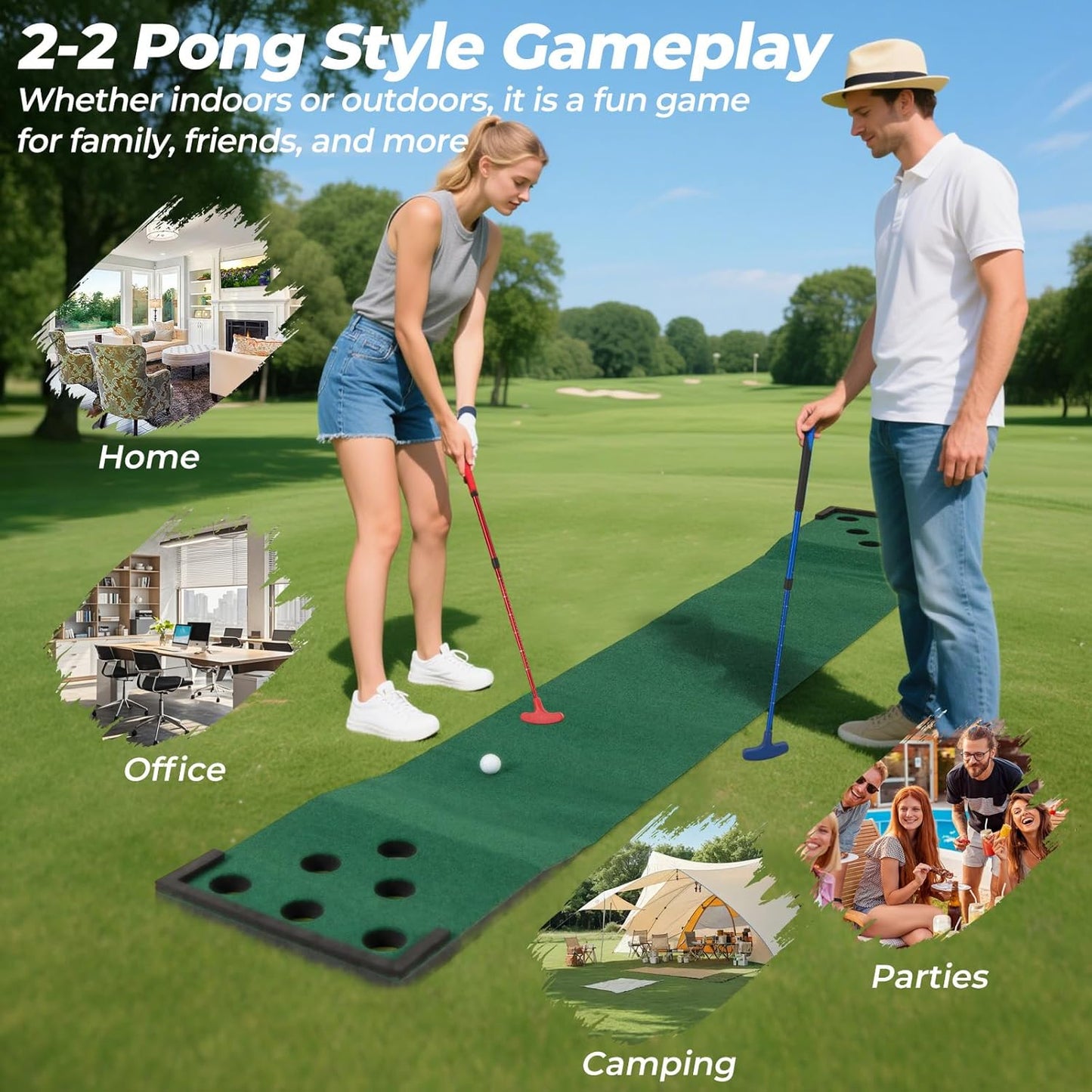 Tangkula 11 FT Golf Putting Game Set, Indoor Outdoor Putting Green Mat with 2 Adjustable Putters, 6 Balls & 12 Holes for Party, Backyard, Home & Office, Golf Practice Training Mat