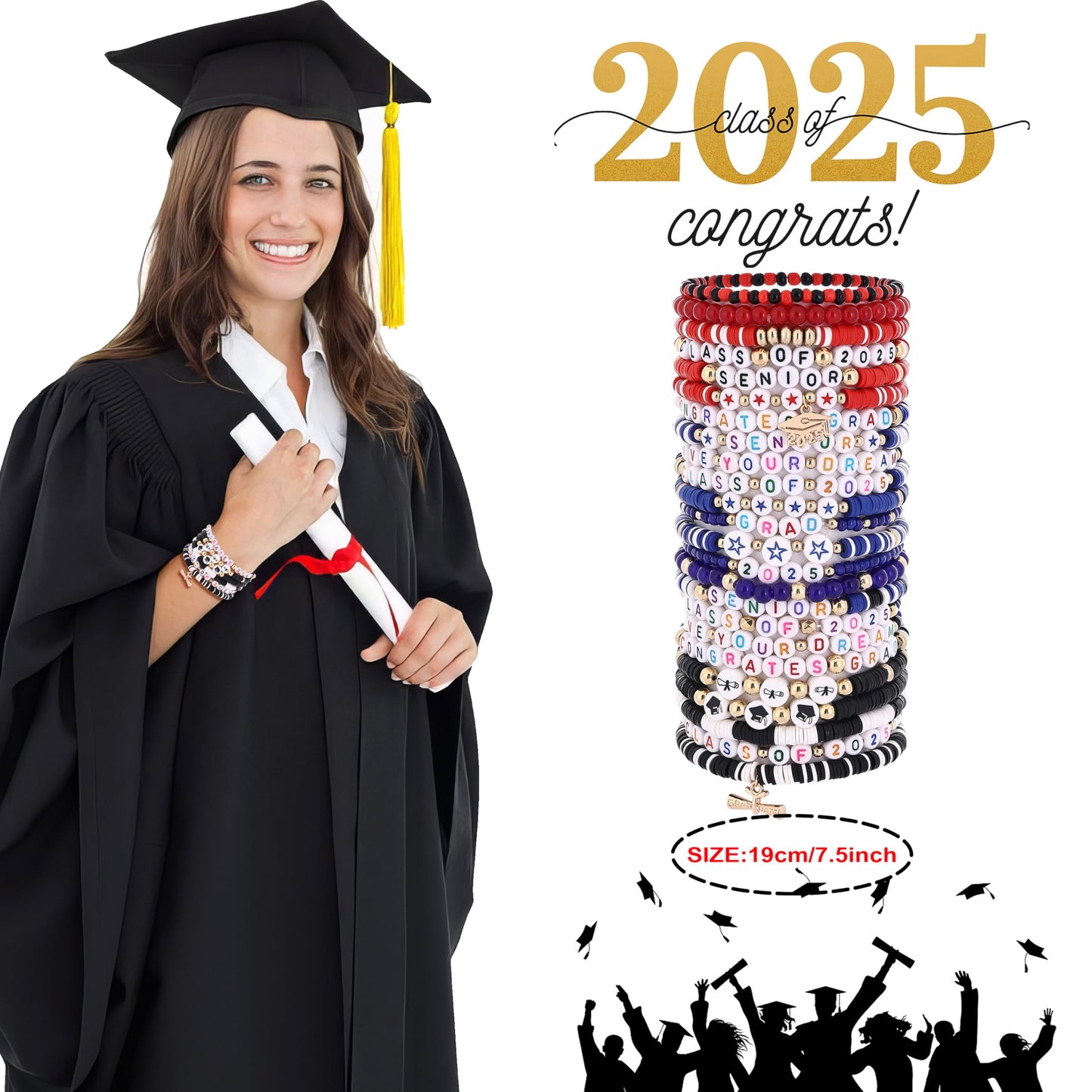 Taouzi Graduation Bracelets 2025 Bulk High School Graduation Gifts for Her Class Of 2025 Gifts Congrats Grad Party Decorations 2