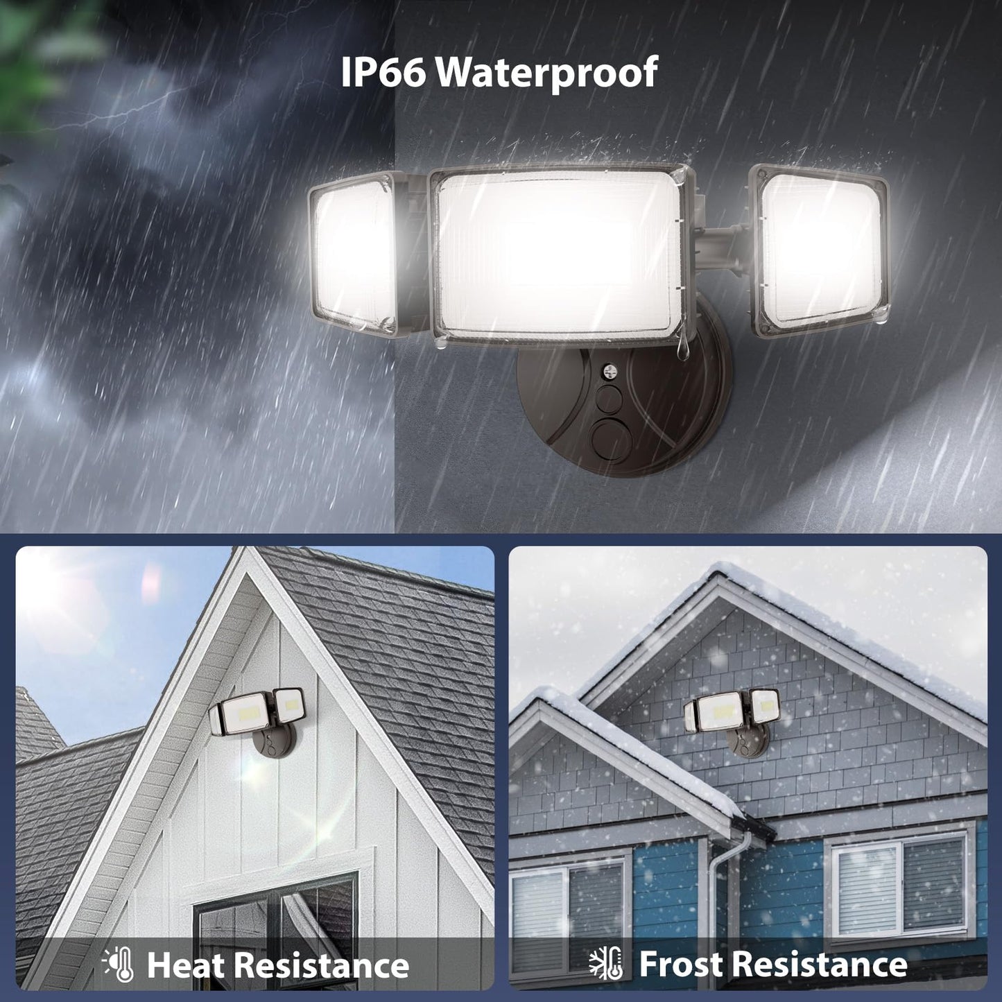 Onforu 80W LED Flood Light, 9000LM Brightness, 3 Adjustable Heads, IP66 Waterproof, Brown, Model BDB70-3