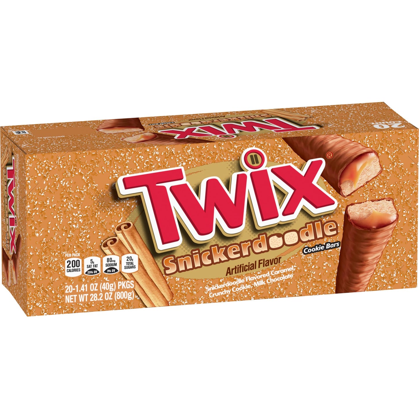 TWIX Snickerdoodle CookieChocolate Candy Bars Nostalgic Cookie Cinnamon Caramel Shortbread Cookie Milk Chocolate Bars 1.4 Oz (Pack of 20); Individually Wrapped Snacks