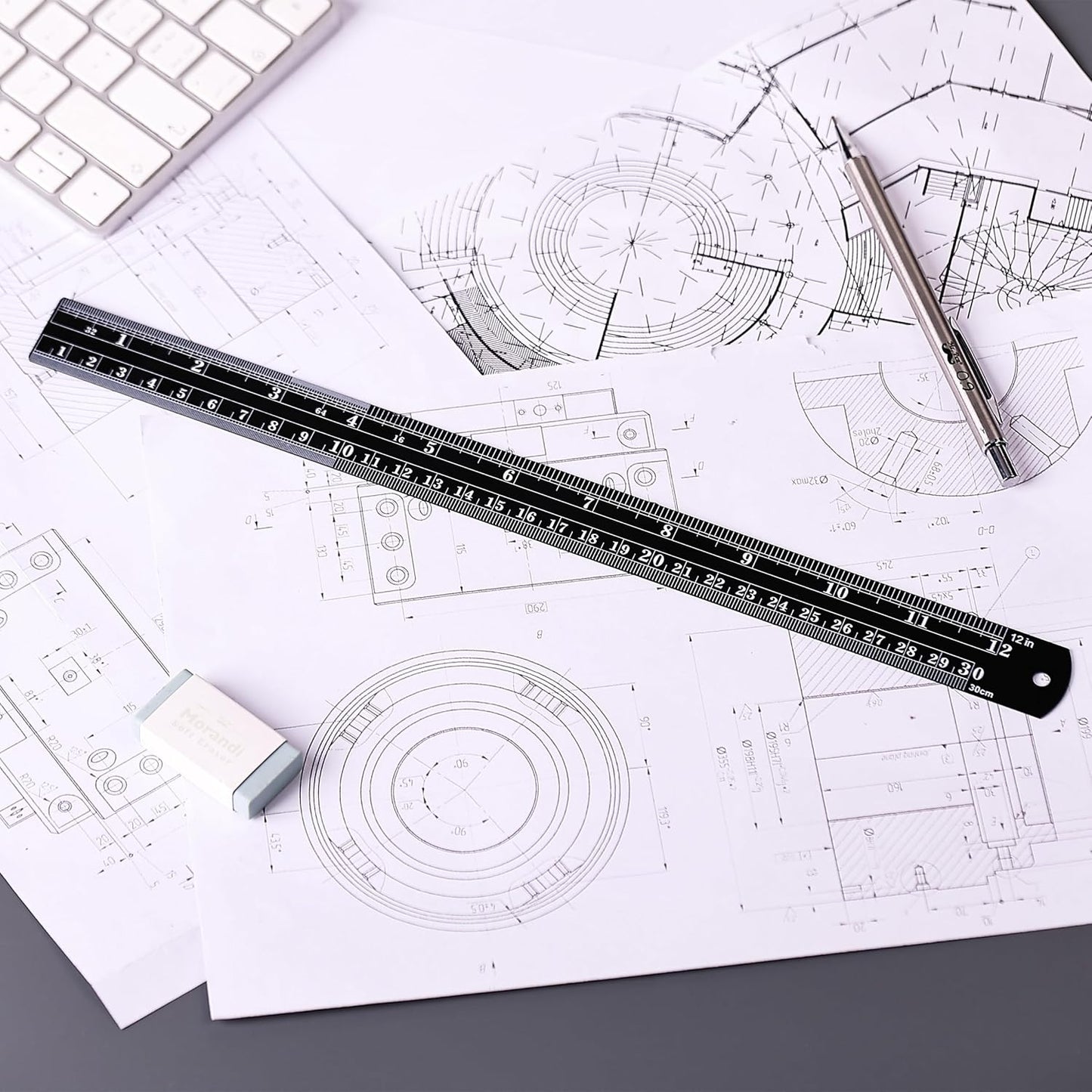 Mr. Pen- Steel Rulers, 2 Pcs, 6" and 12", Black, 6 Inch Ruler Metal Rulers, Small Metal Ruler 6 Inch Metal Ruler Thin Flat, Stainless Steel Ruler 12 Inch, Centimeter Ruler, Steel Ruler 12 Inch