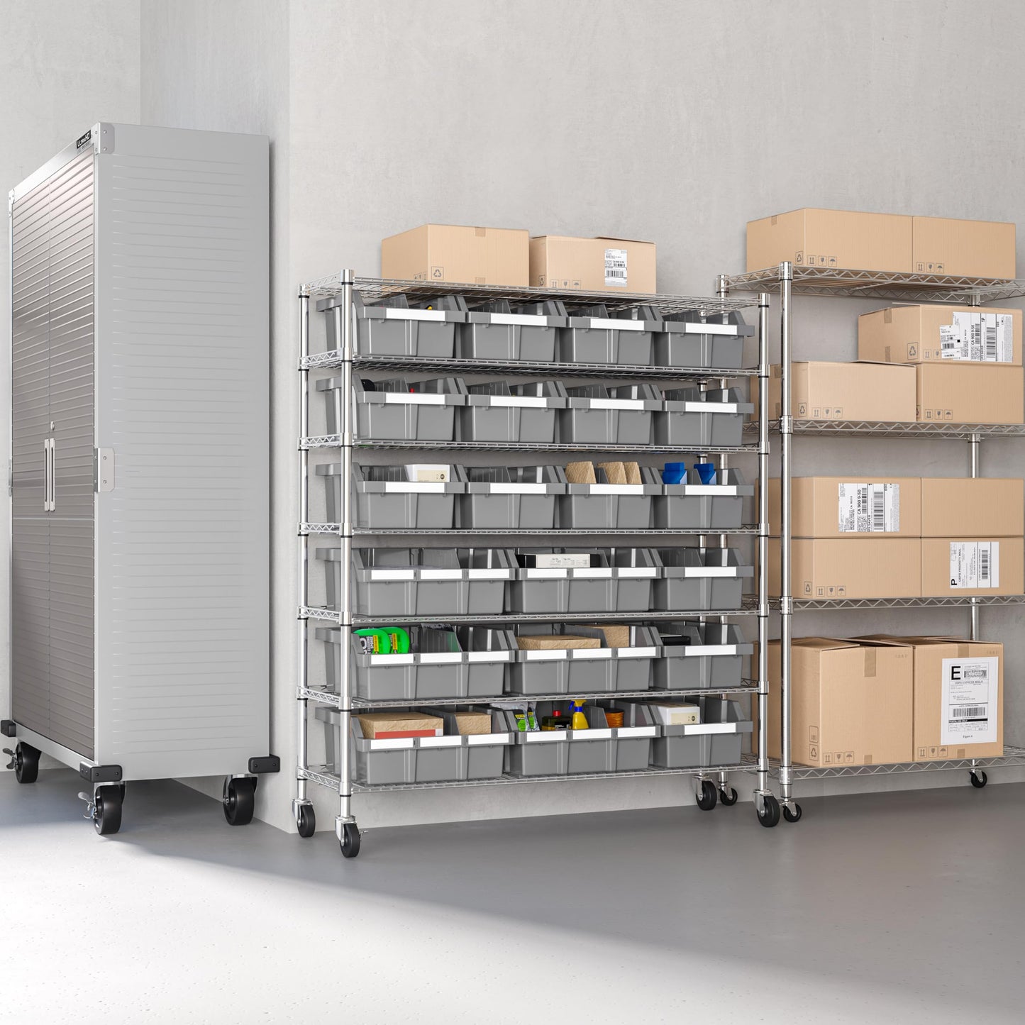 Seville Classics Heavy Duty NSF Bin Rack Solid Steel Wire Shelving Storage Unit, Patented Organizer for Garage, Warehouse, Office, Restaurant, Classroom, Kitchen, Gray, Includes 21 Bins
