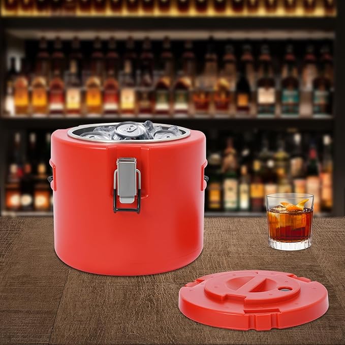Eapmic 5.28Qt Insulated Food Container, Stainless Steel Container, 5L Commercial Soup Carrier 15 Hours Heat Preservation for Hot and Cold Food Storage Restaurant Canteen Home Lunch Use (Red, 5L)