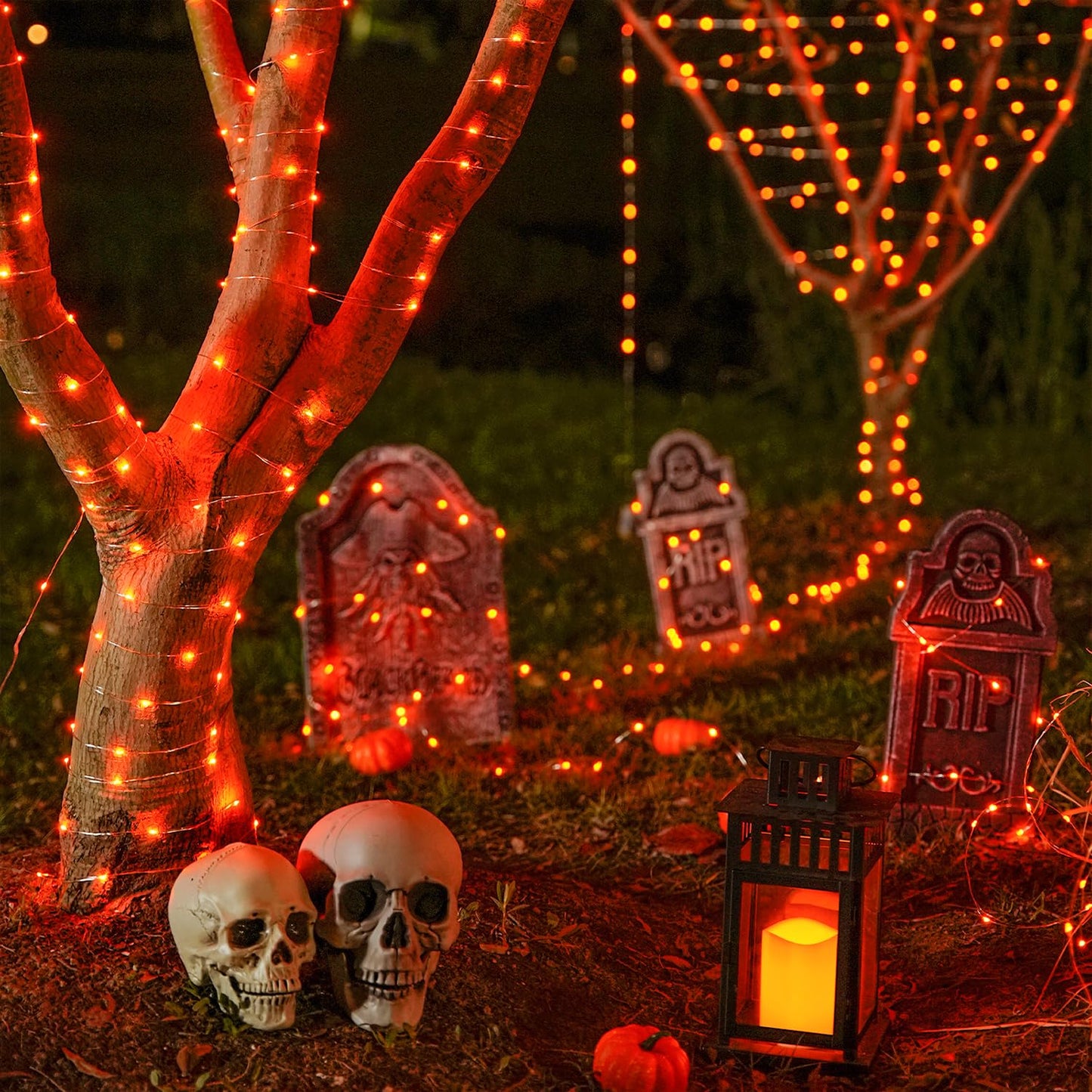 JMEXSUSS Halloween Fairy Lights, 400 LED, 132ft Orange Twinkle String Lights, Battery Operated, 8 Modes, 2 Pack