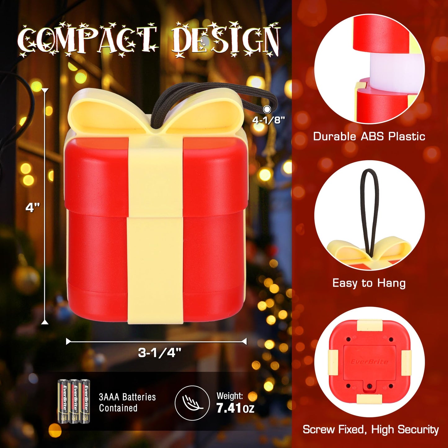 Christmas Gift Everbrite Christmas Gift Box Lantern 3 Pack 5 Light Modes Holiday Decoration Presents For Women And Men Aaa Batteries Contained Stocking Stuffers Christmas Lights Indoor & Outdoor