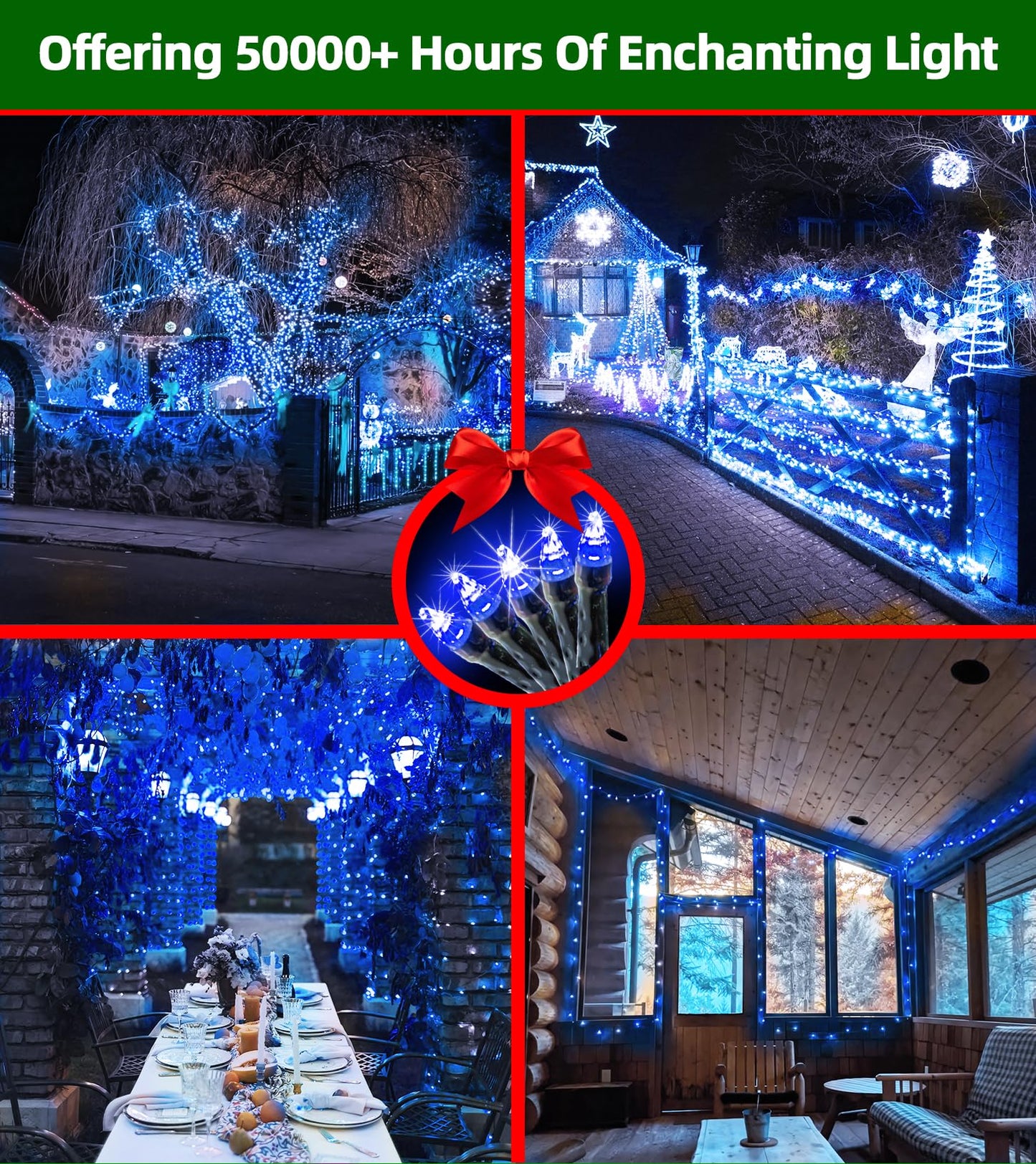 Quhuatu 1500 Led 470Ft Christmas Lights Outdoor 12 Lighting Modes Christmas String Lights With Timer Dimmable Blueled Stringlightswaterproof For Yard Tree Wedding Party Holiday Decor Blue