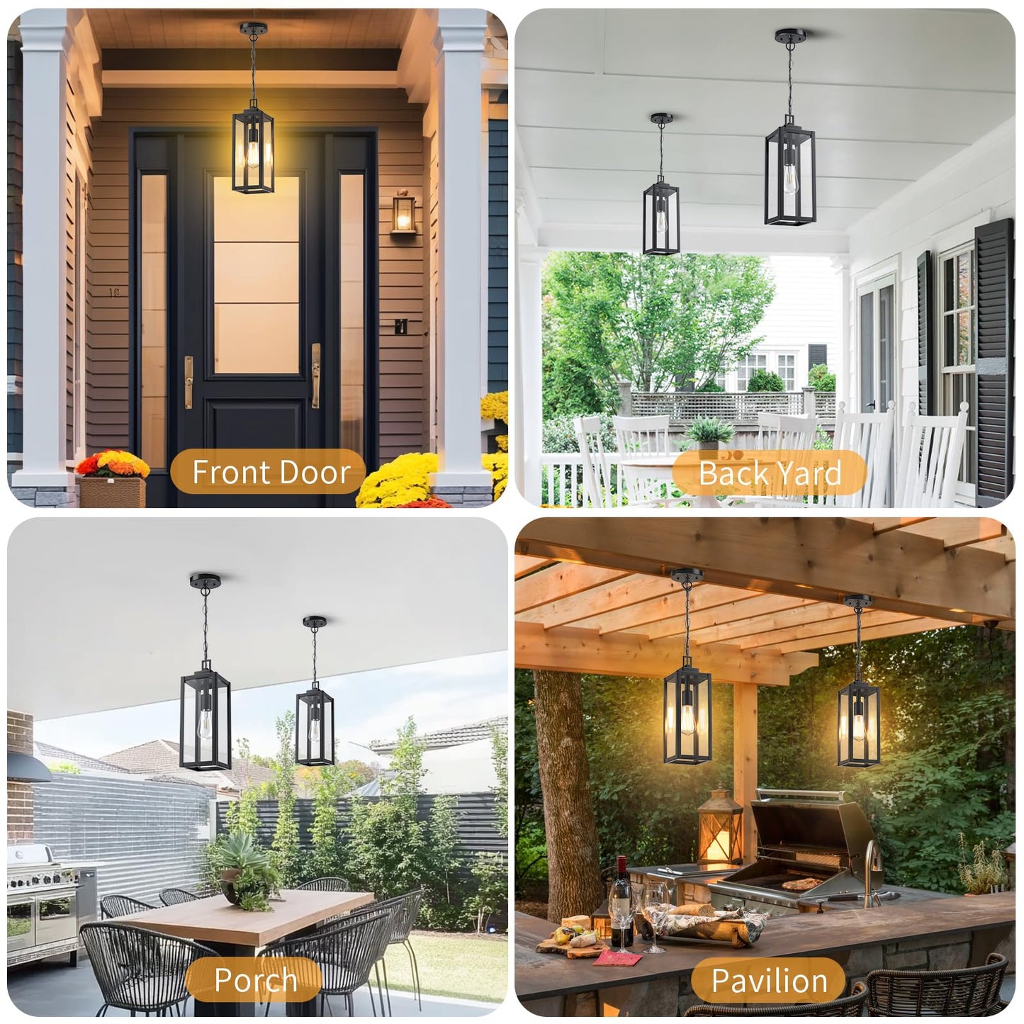 Myhxq 15 Large Motion Sensor Outdoor Pendant Lights Dusk To Dawn Modern Outside Chandelier Outdoor Hanging Lantern With Clear Glass Exterior Pendant Lighting Fixture For Porch Yard Black 1Pack
