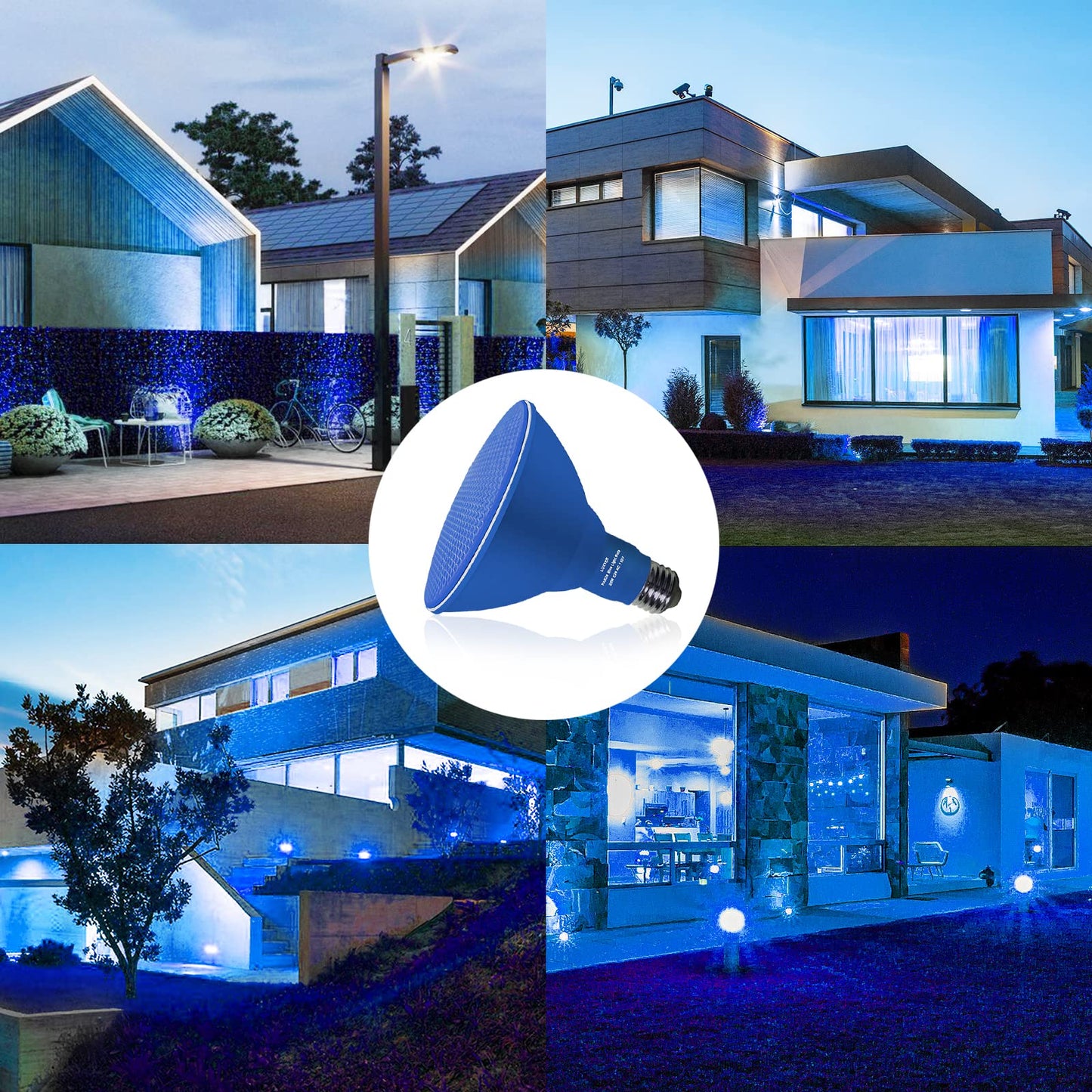 Loxyee Par38 Flood Blue Light Bulbs 4 Pack Dimmable E26 Base Blue Flood Light Outoor(20W Replace To 200W) Halloween Light Bulb For Outside Christmas Holiday Lighting