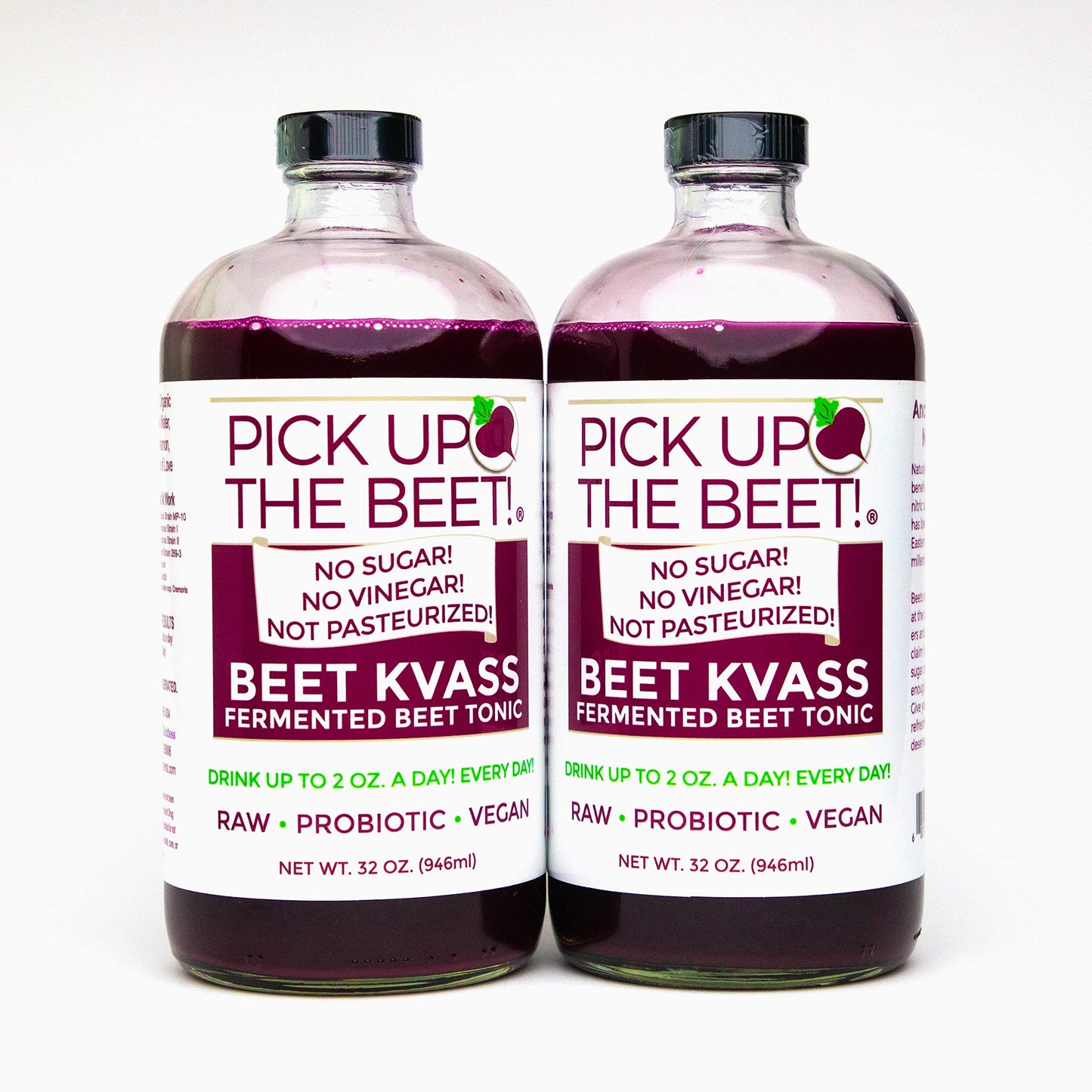 Pick Up The Beet Organic Beet Juice Kvass with Live Probiotics Vegan - Natural Nitric Oxide Boost Fermented Beet Tonic Sugar Cravings Support 32 Ounces 2 Bottles