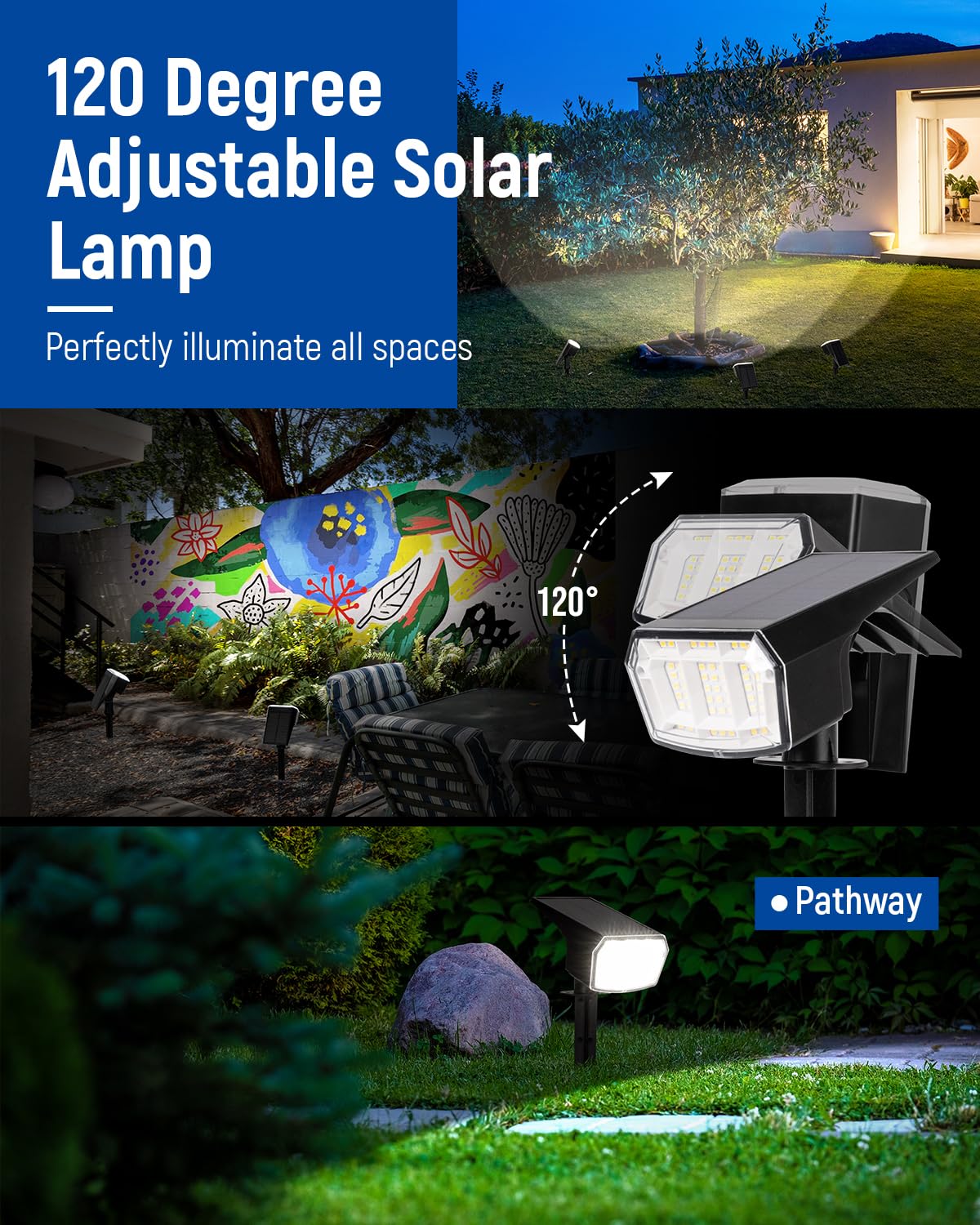 AUDERWIN Solar Spot Lights 63 LED Waterproof IP65 6 Pack Natural Light Model 9924