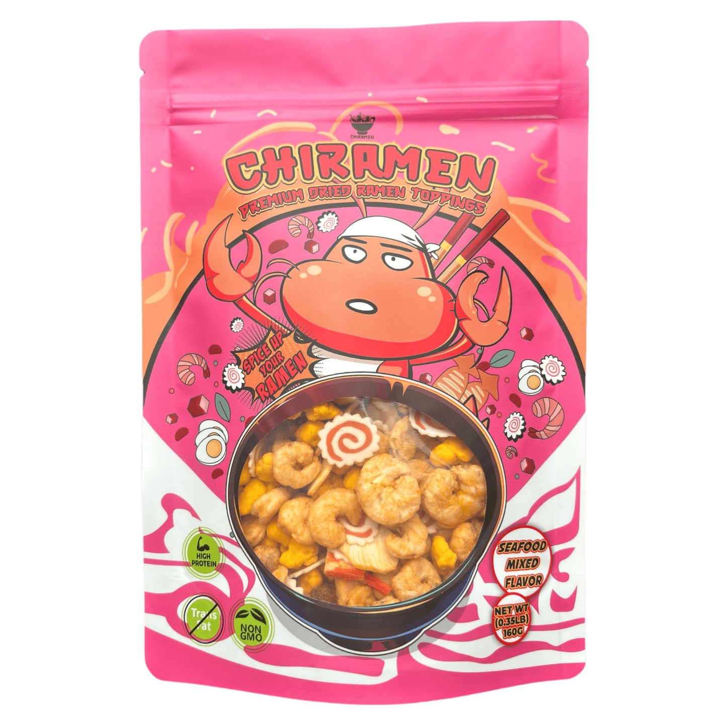 CHIRAMEN Dried Seafood Mix Ramen Toppings Shrimp Fish Cake Squid compatible with Crab Eggs Perfect for Cup Noodles.