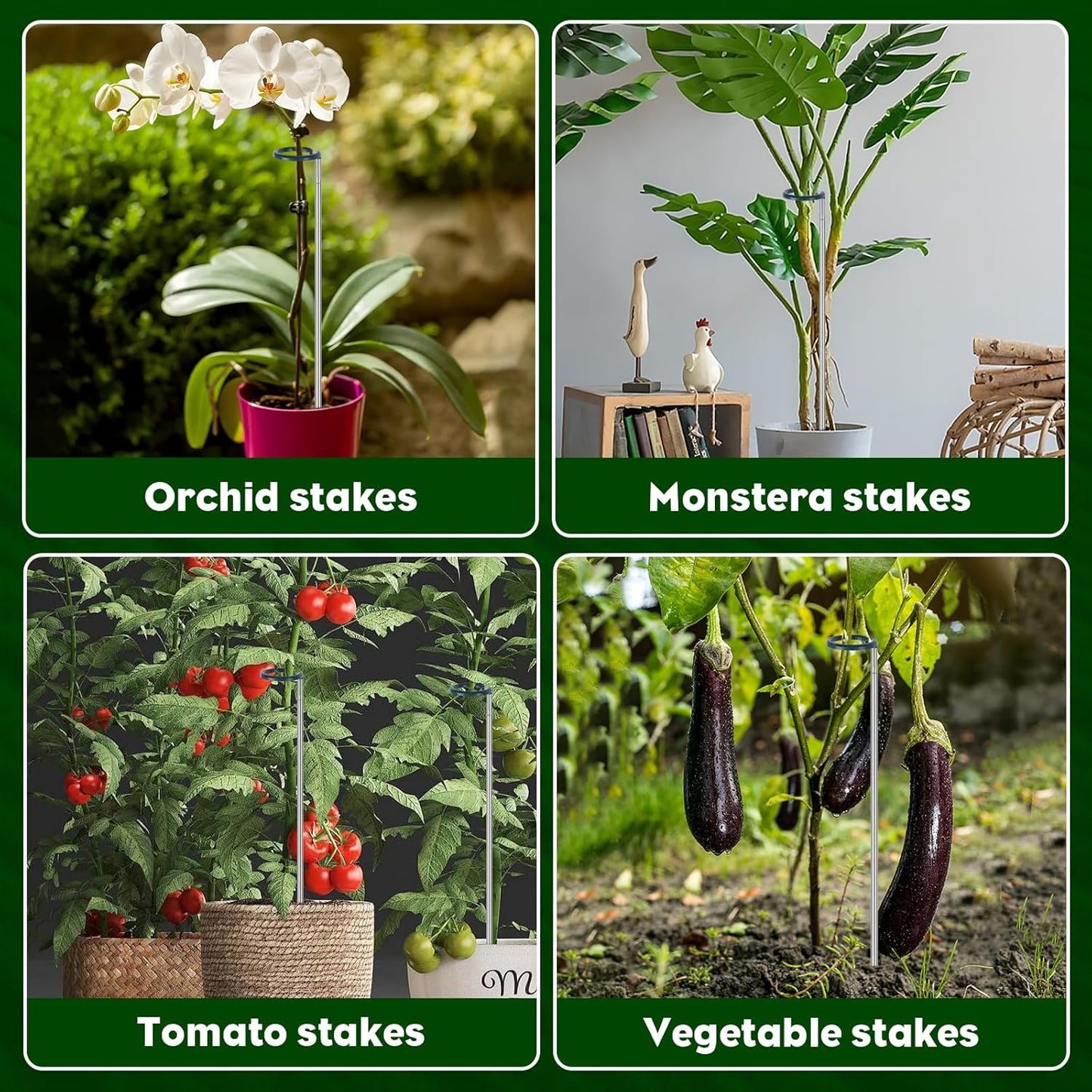 Extendable Monstera Plant Support Stakes, Made of Aluminum Alloy, Tomato Stakes Length Adjust from 17.3" to 32.2", Suitable for Indoor Outdoor Potted Amaryllis Vegetables Comes with 15 Ties-5Pack