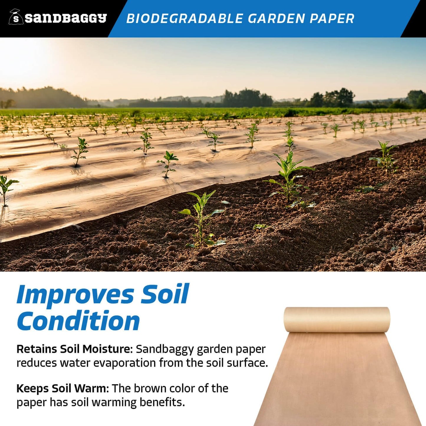 Sandbaggy Biodegradable Landscape Fabric - Garden Paper for Weeds - Paper Mulch Rolls - Made in America (5 ft x 475 ft, 1)