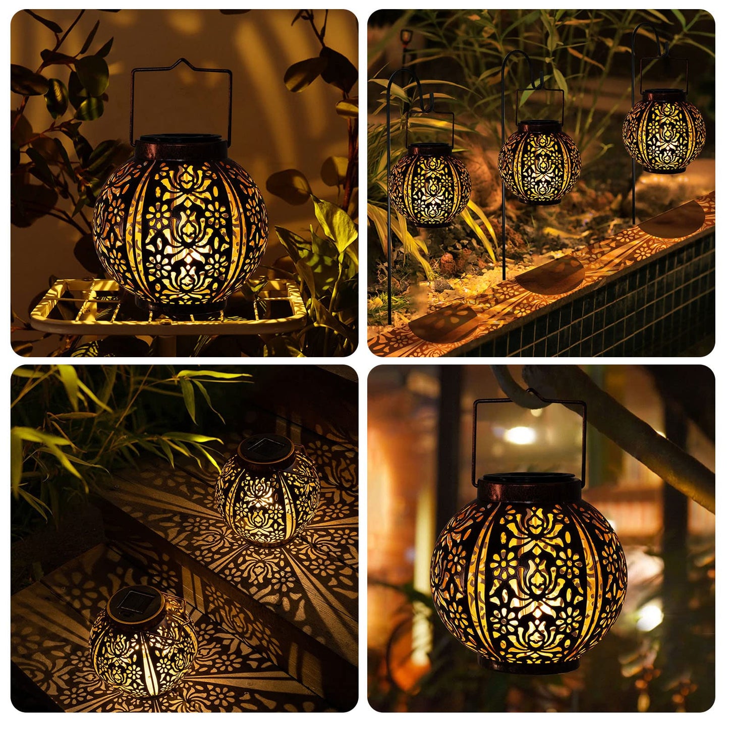 Pearlstar Solar Lanterns Outdoor 2 Pack, Waterproof Hanging Lights, Bronze Moroccan Style for Garden, Yard, Patio Decor