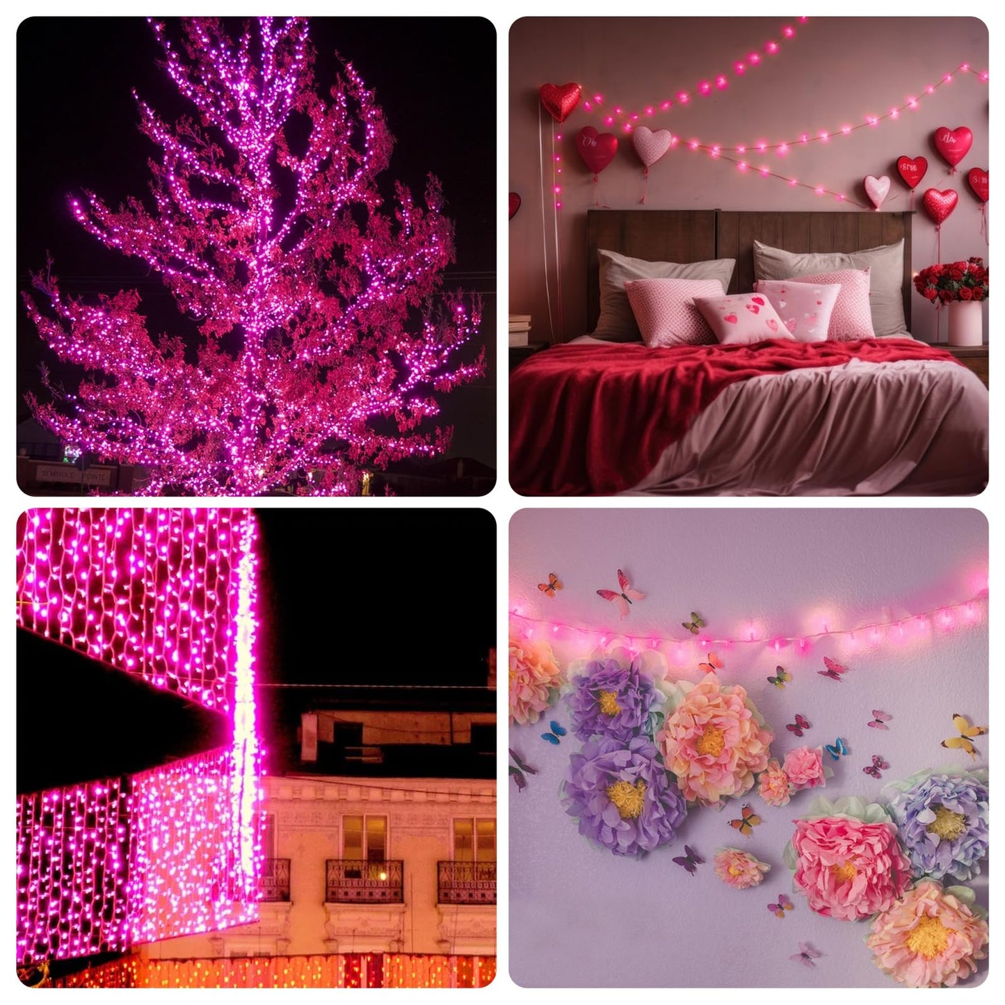 Illuminew Christmas Lights - 98Ft 300 Count Connectable Waterproof Led Fairy Lights Bulbs For Indoor Outdoor Christmas Tree Wedding ValentineS Day Decor (Pink 150 Count - 2 Pack)