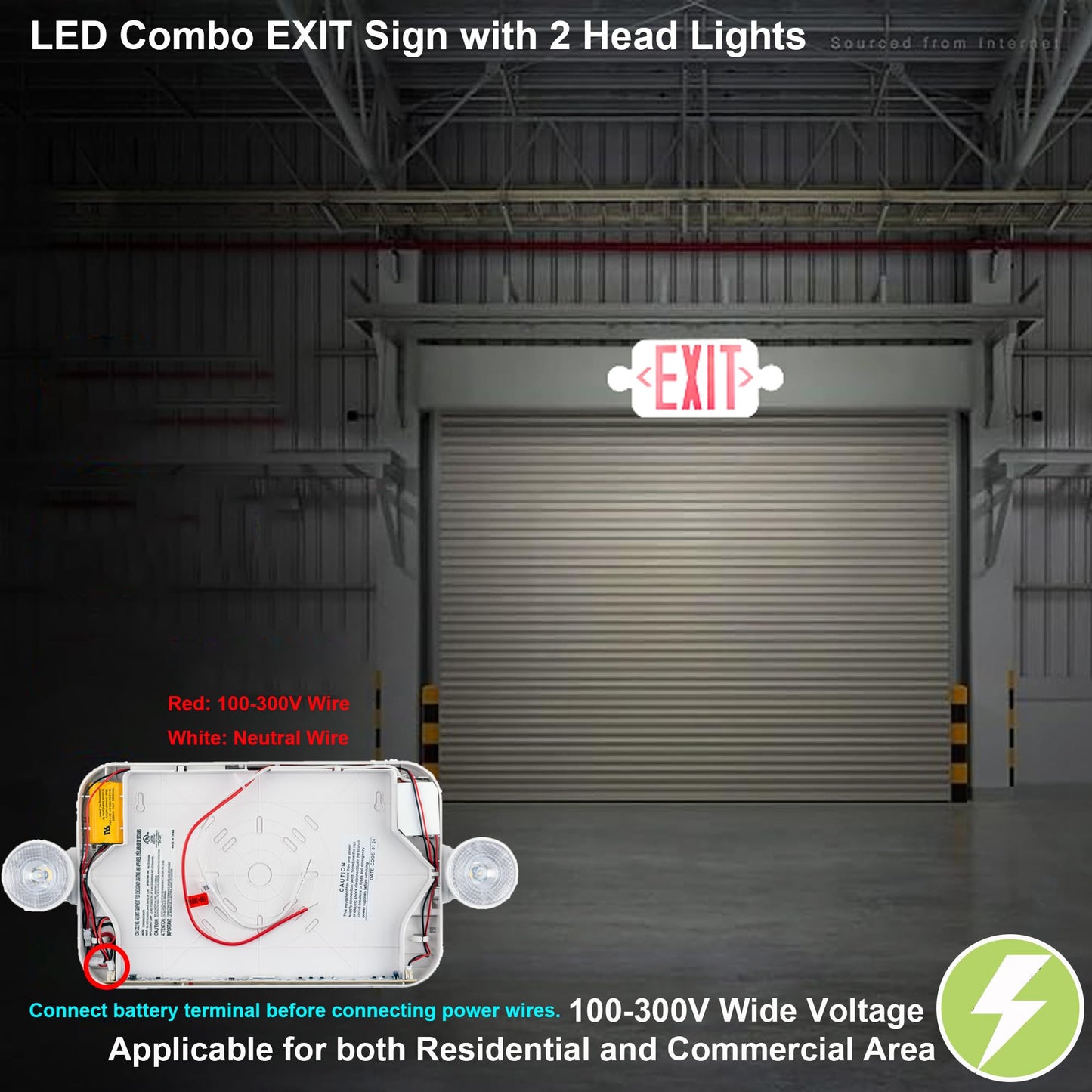 LIT-PaTH LED Exit Sign with Emergency Lights, Double-Sided, 12-Pack, White, Model LT-EL004-12PK, Hardwired, UL94V-0 Fire Resistant