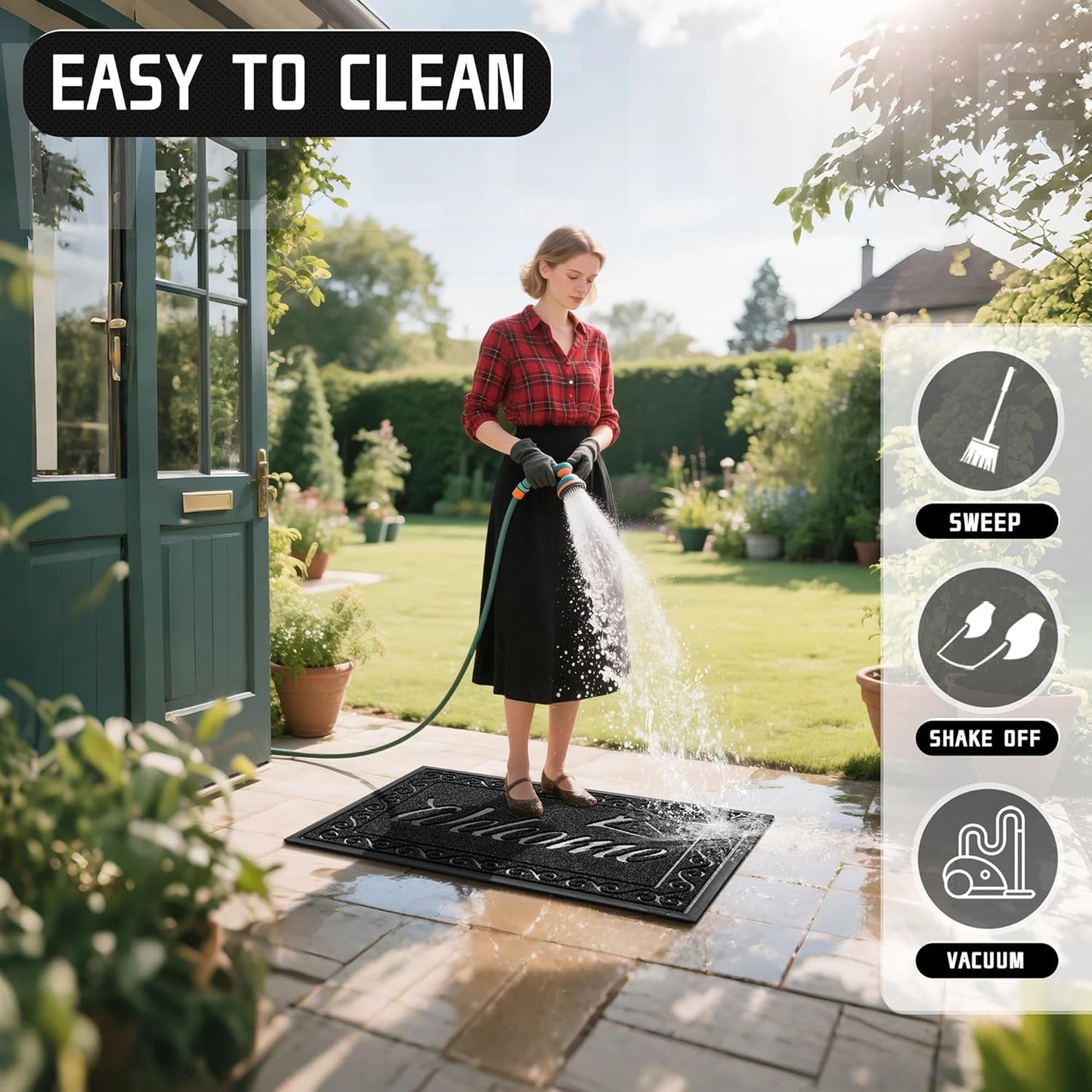 Yimobra Welcome Mat, Heavy Duty Sturdy Door Mats for Home Entrance Outdoor Indoor, Front Doormat for Outside Patio Floor Entry Porch Garage Office, Waterproof, Low Profile, 47X32 Inches, Black