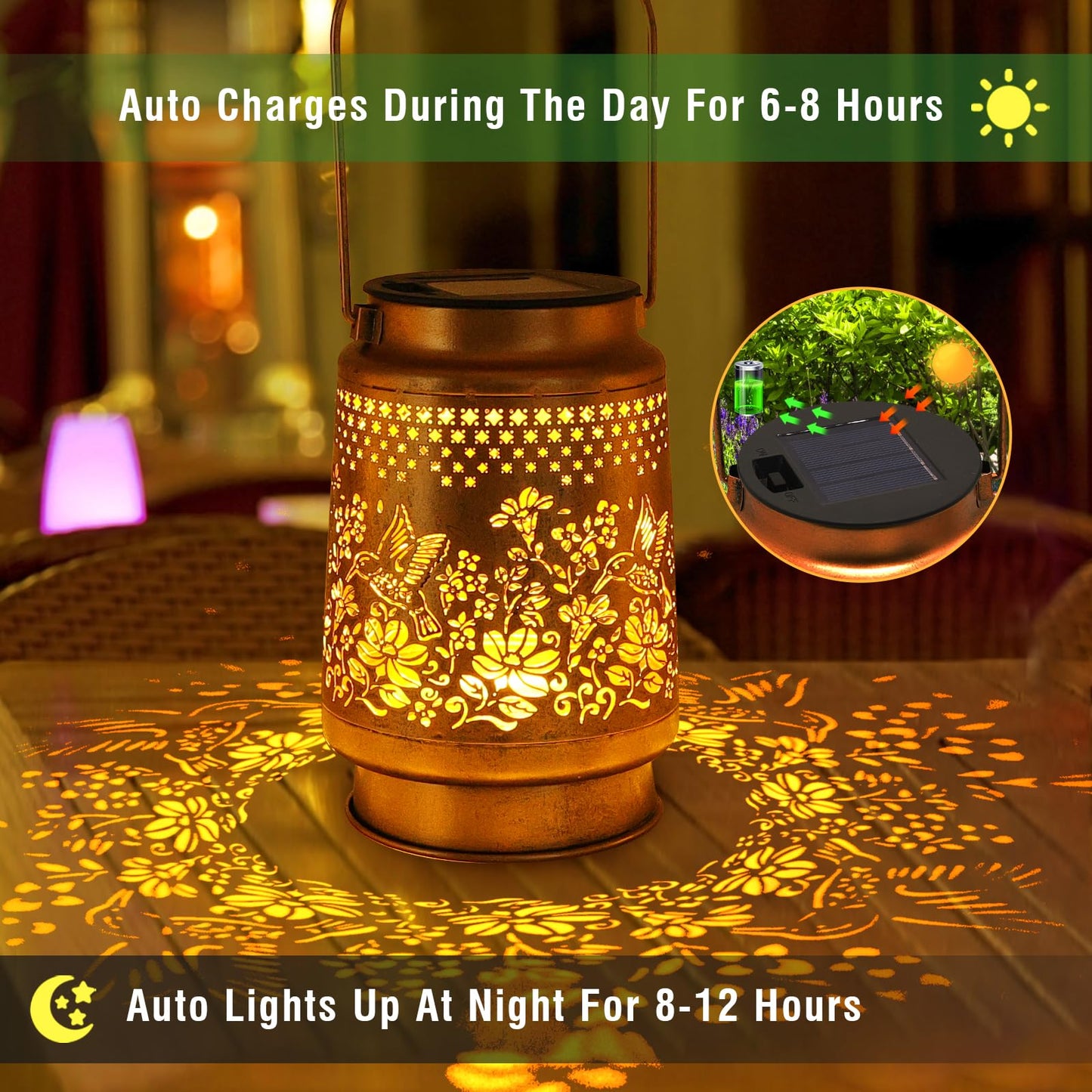 2 Pack Solar Lanterns Outdoor Hummingbird Garden Decor Birthday Gifts For Mom Women Grandma Christmas Waterproof Metal Hanging Solar Lights With Shepherd Hook Led Decorative Outside For Yard Patio