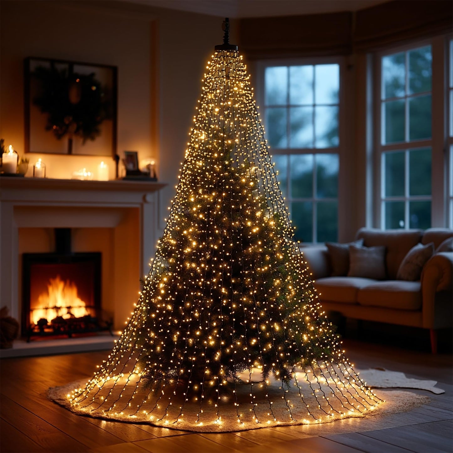 Tw Shine Christmas Tree Lights 448 Led Christmas Waterfall Tree Topper Lights With 8 Lighting Modes & Remote 8.2Ft X 16 Lines String Light For Indoor Outdoor Yard Party Xmas Decoration Warm White