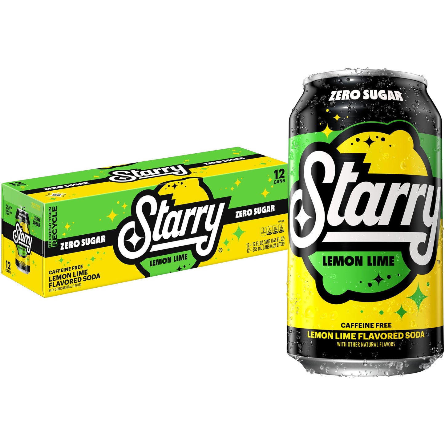 Starry Zero Sugar Lemon Lime Soda 12 Fl Oz Cans (Pack of 12)
