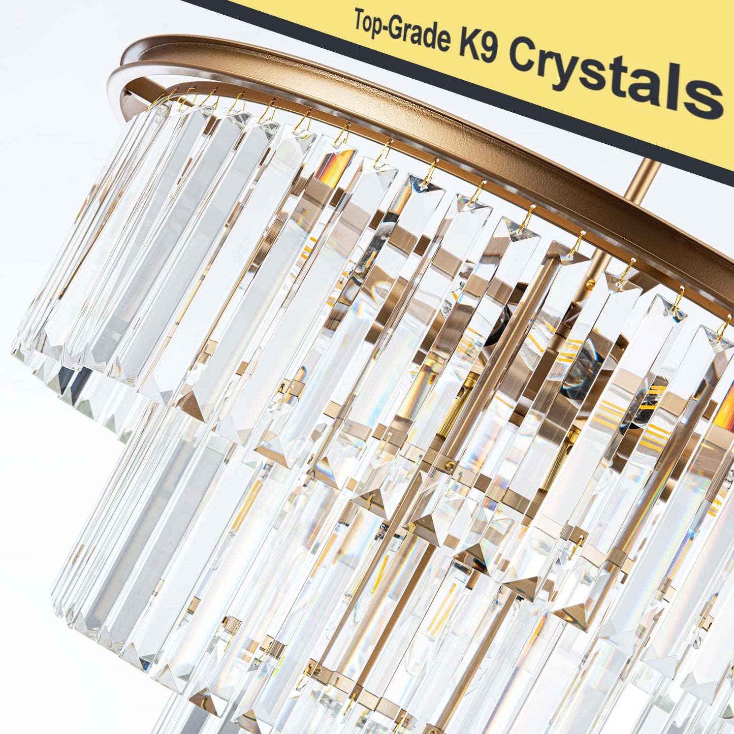 Brfaixla 12-Light 23.64 Gold Modern Crystal Chandelier Crystal Pendant Chandeliers Light Fixture 3-Tier Hanging Lighting For Living Dinning Room Bedroom Foyer
