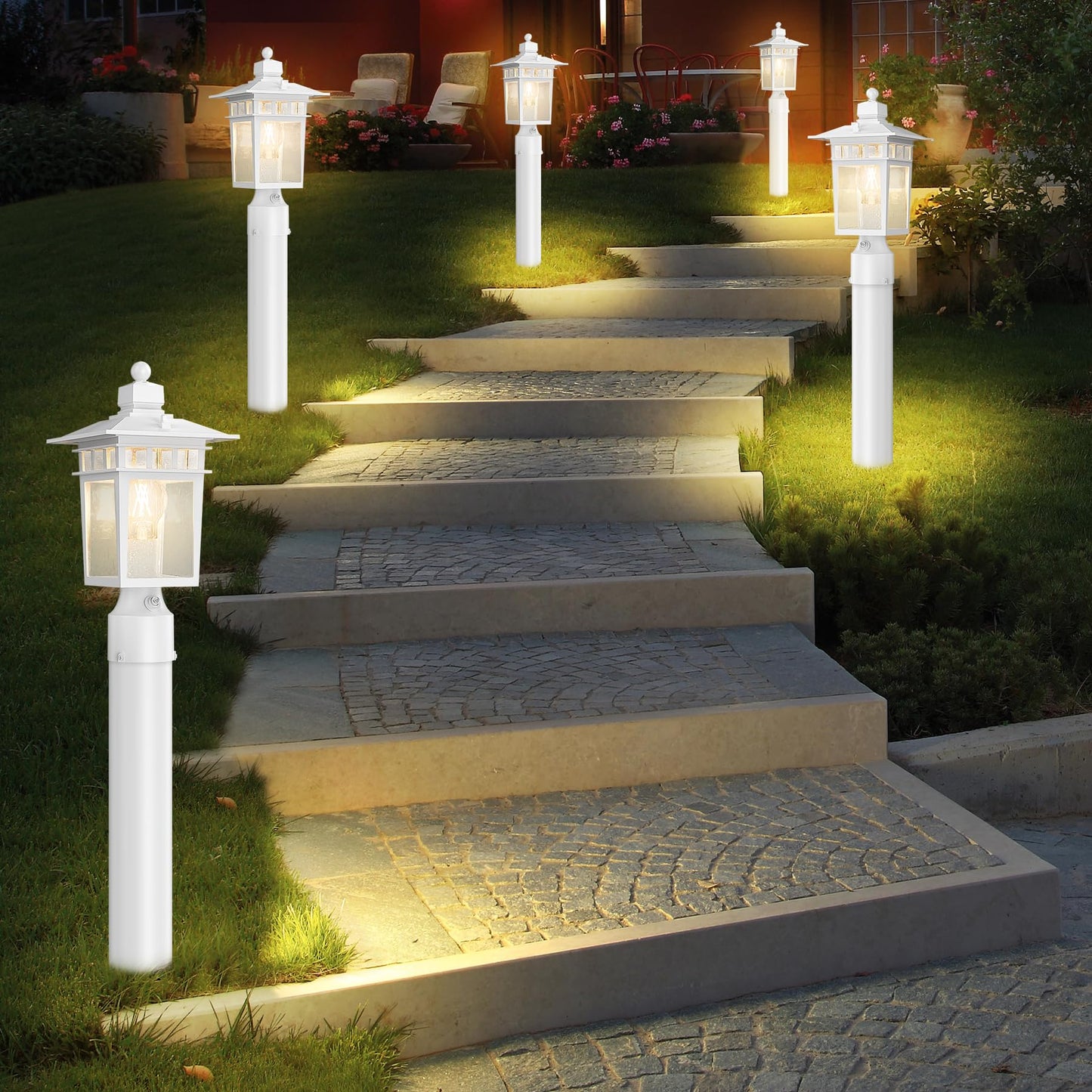 Apoto Dusk To Dawn Outdoor Post Lights Waterproof Lamp Post Light Fixture Aluminum Lamp Posts Outdoor Lighting Pole Lantern For Outside Yard Patio Pathway Garden Deck Hard Wired (1 Pack White)