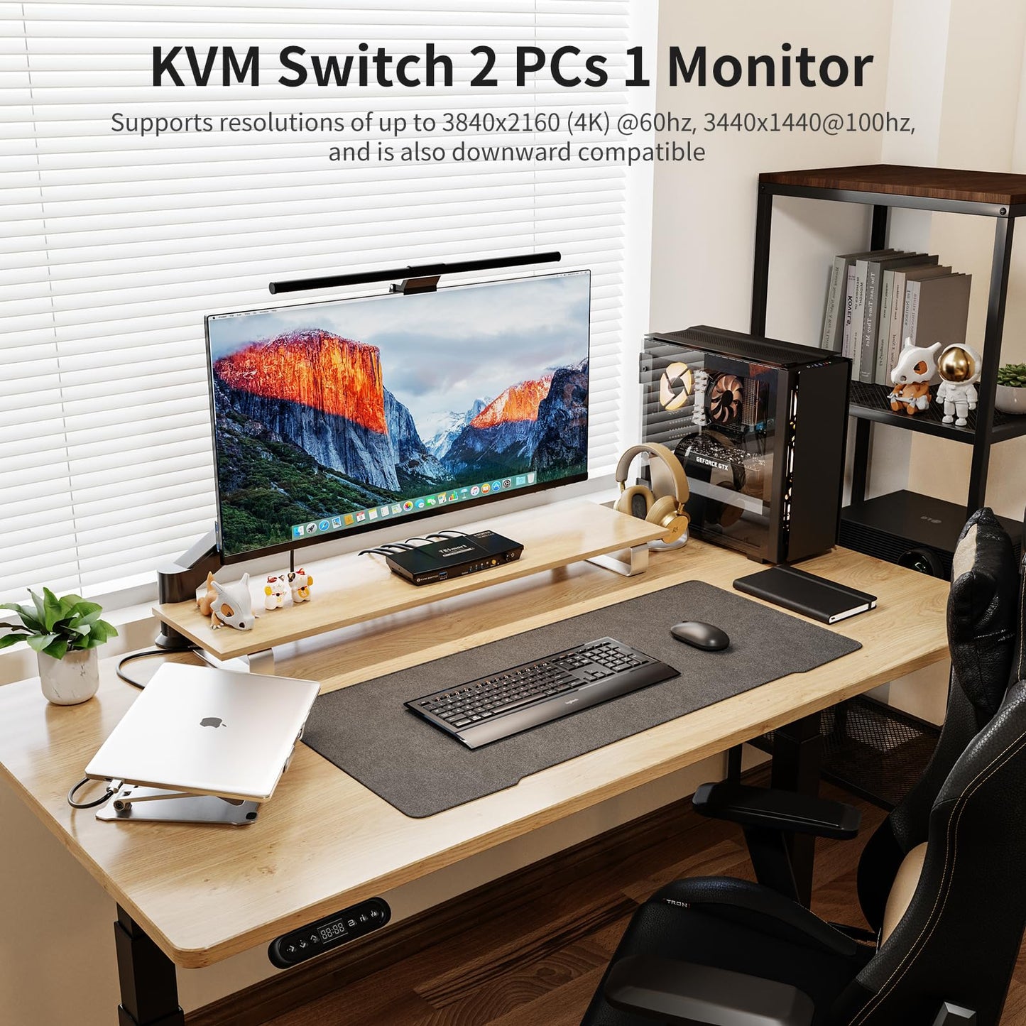 TESmart USB 3.0 HDMI KVM Switch 1 Monitor 2 Computers 4K@60Hz, L/R Audio & Microphone, 2 Port EDID Emulators, Hotkey Switching, Button Switching with Remote Switch and All Input Cables