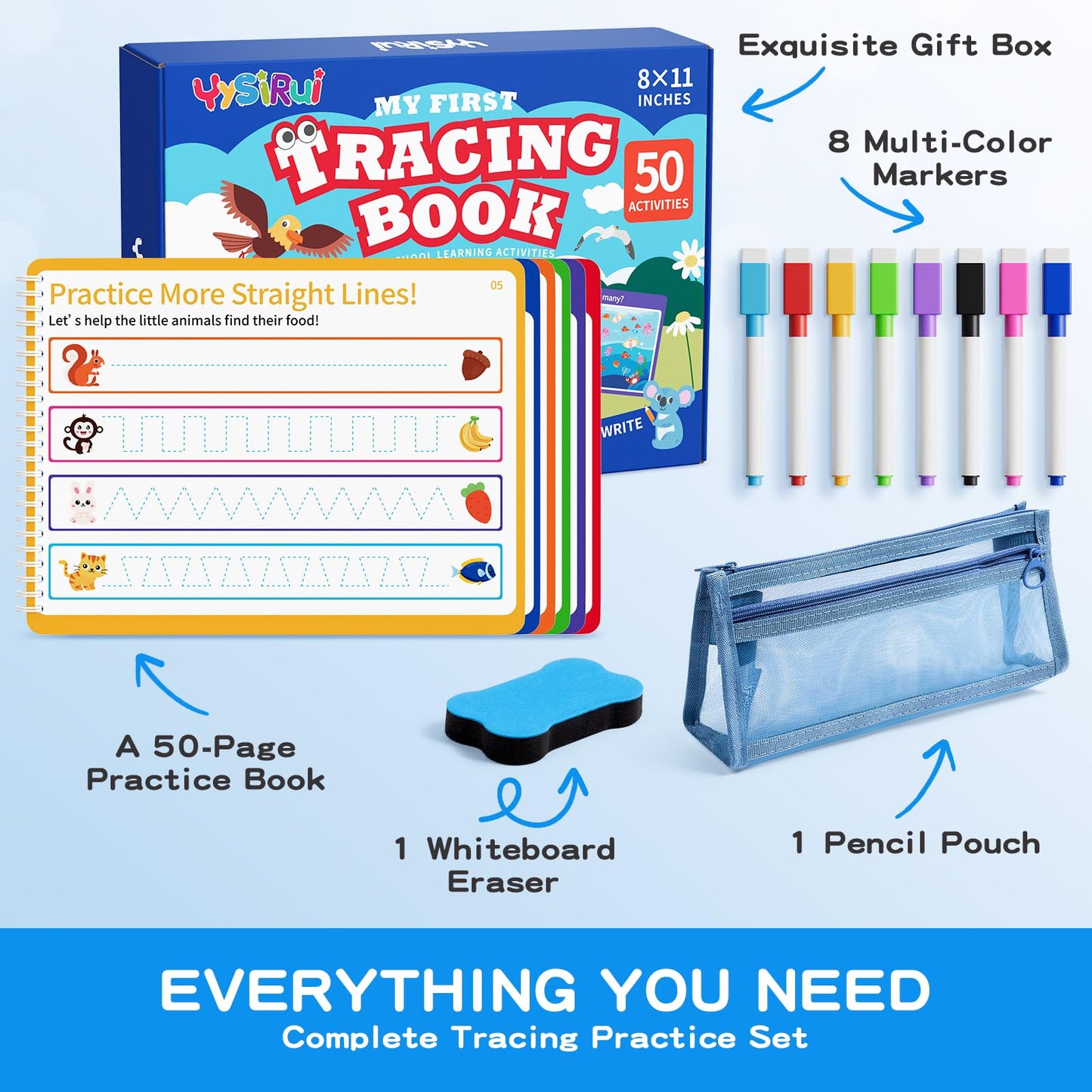 YySiRui Preschool Learning Activities, Tracing Books for Kids Ages 3+, Toddler Handwriting Practice, Letter Tracing for Kids, Preschool Kindergarten Workbooks 3+, Learning Books for 3+ Years Old