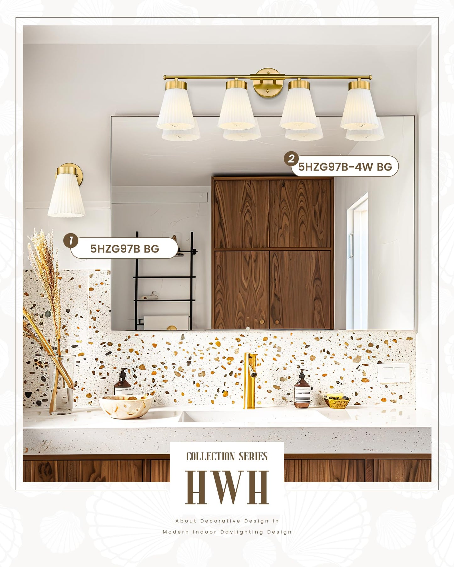 Bathroom Light Fixtures Brushed Gold Hwh 4 Light Vanity Lights Over Mirror Modern Wall Lamp Bathroom Lighting With Frosted White Striped Glass 5Hzg97B-4W Bg