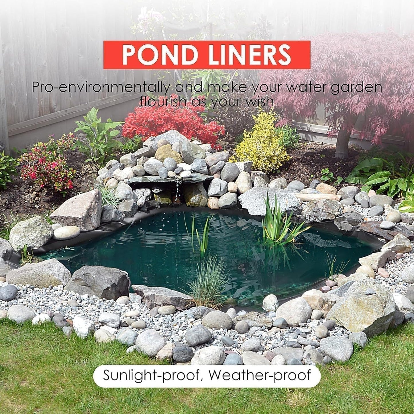 10x15 ft Pond Liner, 45 Mil Thickness, Pliable & Durable EPDM Material, Easy Cutting & UV Resistant, for Fish or Koi, Features, Waterfall Base, Fountains and Water Gardens