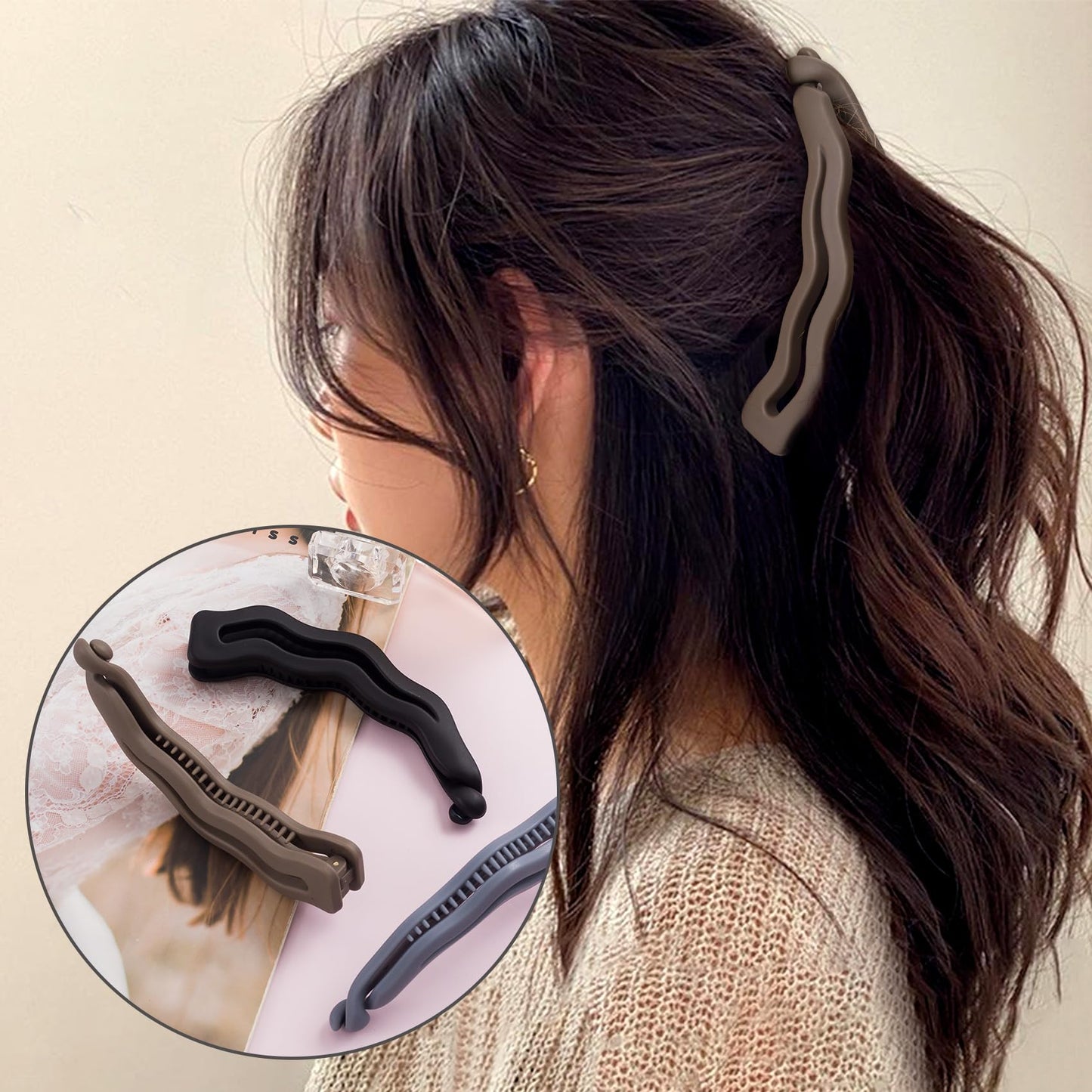 Winsyison 3pcs Banana Hair Clips, Non-Slip Large Hairstyle Claws for Women, Vintage 90 Style Double Combs Hairpin Accessories fo