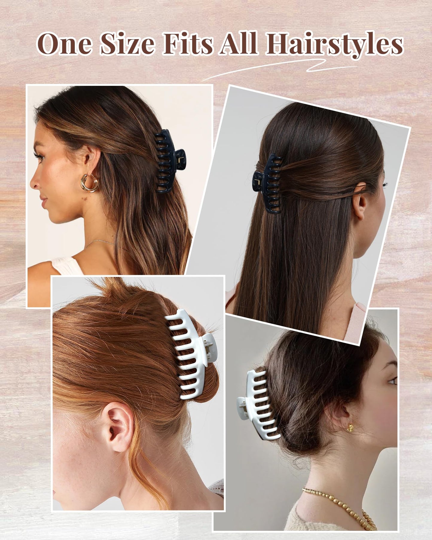 Mesovor 4 Pack Silicone Flexible Hair Claw Clips, Nonslip 4.33 Large Bendable Claw Clip | Soft Cozy Neutral Hairclips for Thin a