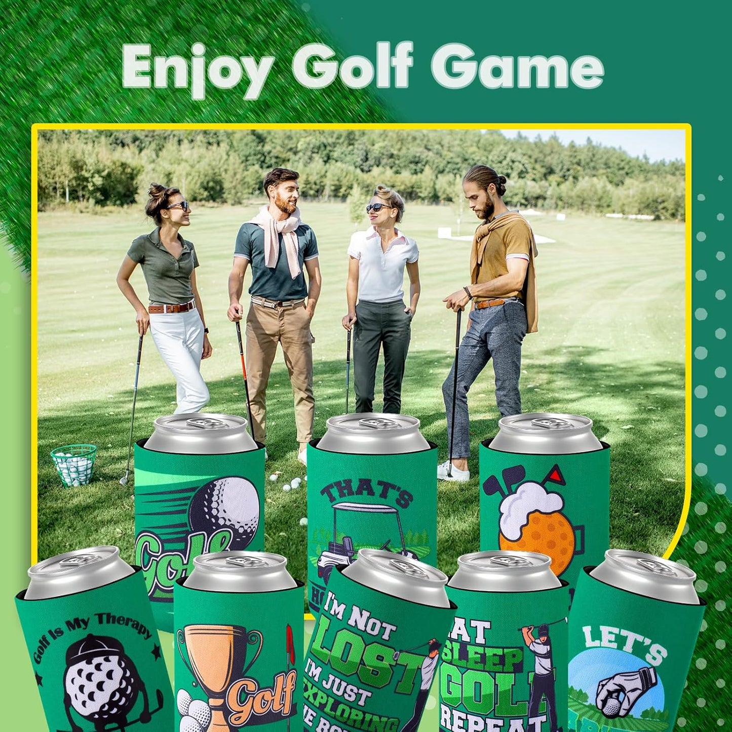 Layhit 24 Pcs Funny Golf Themed Can Cooler Hole in One 12 oz Can Sleeve Bulk Golf Gifts Reusable Insulated Neoprene Cup Holder for Golfer Game Party Bachelor(Standard)