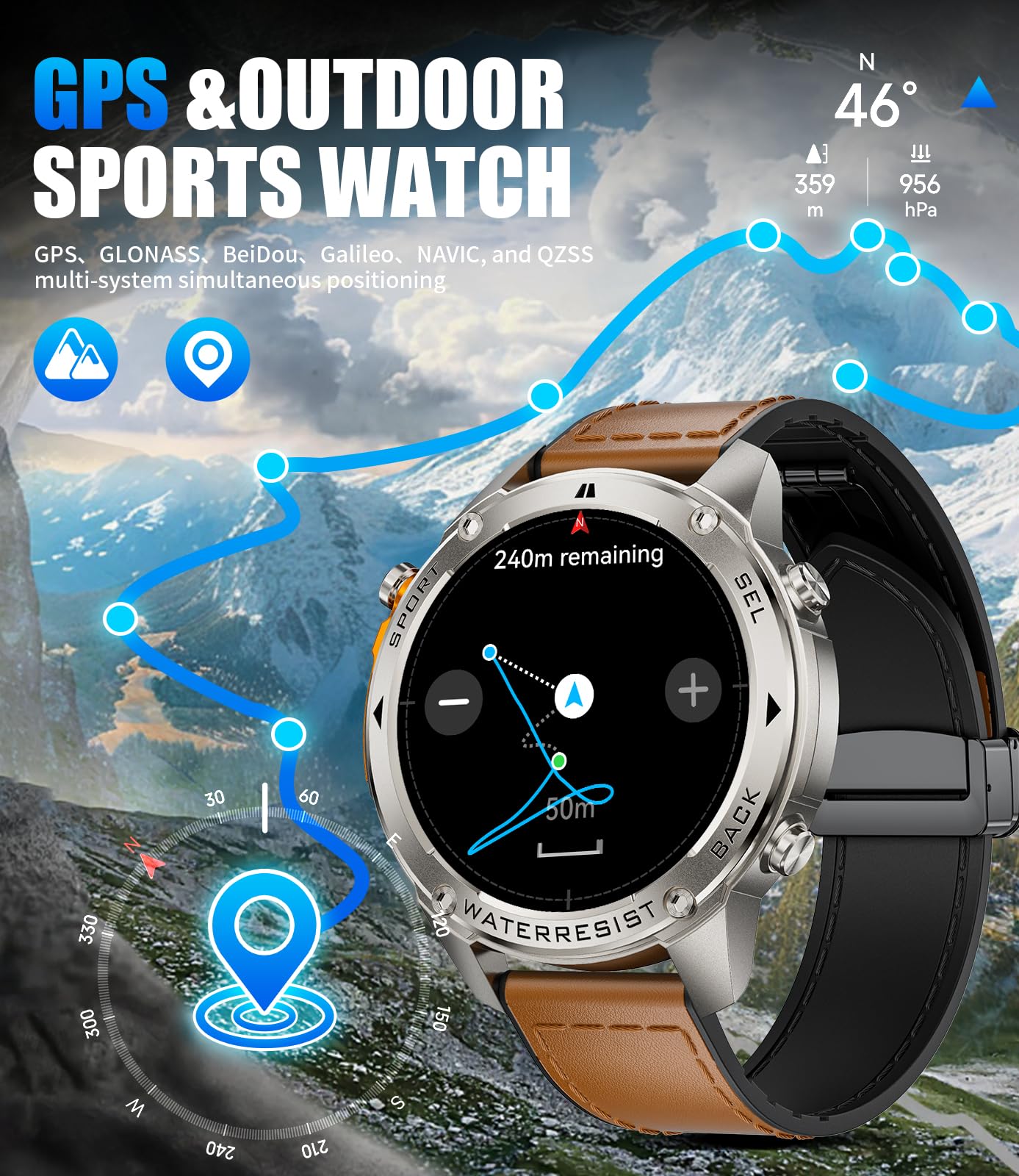 LIGE GPS Military Smart Watch for Men, Compass Rugged Smart Watches, 170+ Sport Modes Fitness Tracker Watch, 1.43'' AMOLED Smart Watches, Mens Smart Watch Android iPhone Compatible
