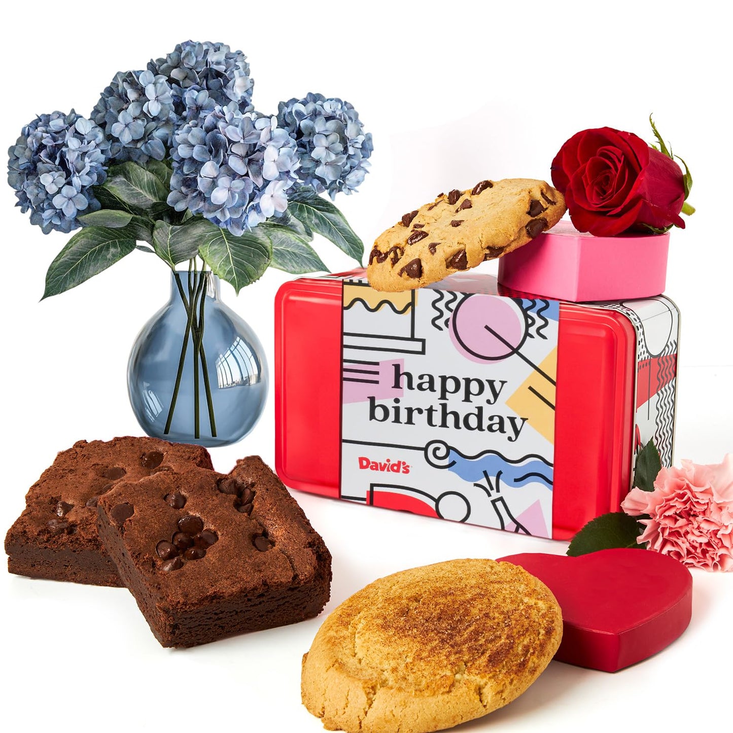 Davids Cookies Happy Birthday Gift Sampler Tin - Crunchy Gourmet Cookies - Bakery Snack Gift for Birthdays Celebrations and Special Occasions - Gluten-Free Cookies & Brownies