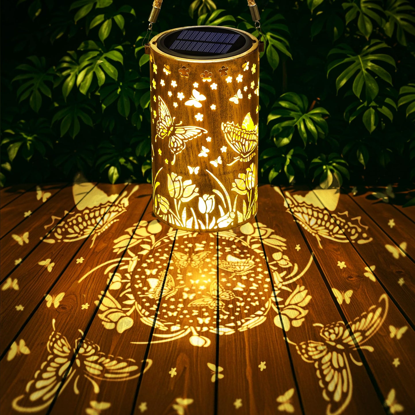 Toodour Solar Lantern Outdoor, Butterfly Gifts for Mom Grandma Women Hanging Solar Outdoor Lights Waterproof, Hollow Out Retro M