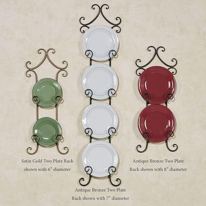 Touch of Class Regalla Petite Plate Rack - Vertical Plate Display - Hanging Plate Rack - For 6-8" dia. Plates - Antique Bronze Finish - Two-plate is 22 inches - Hardware Included