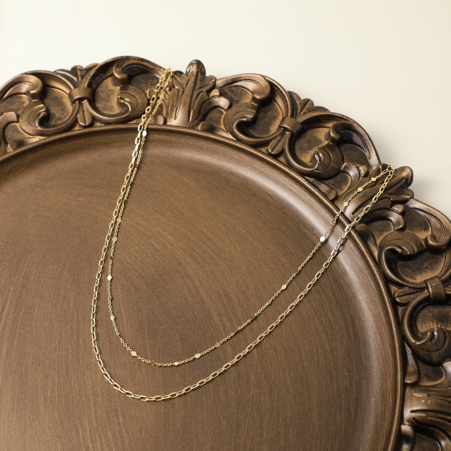BERISO 14K Gold/Silver Plated Satellite Choker Shining Dots Station Box Chain 3 Blue Beads Sparkle Chain Necklace Open Hearts Op