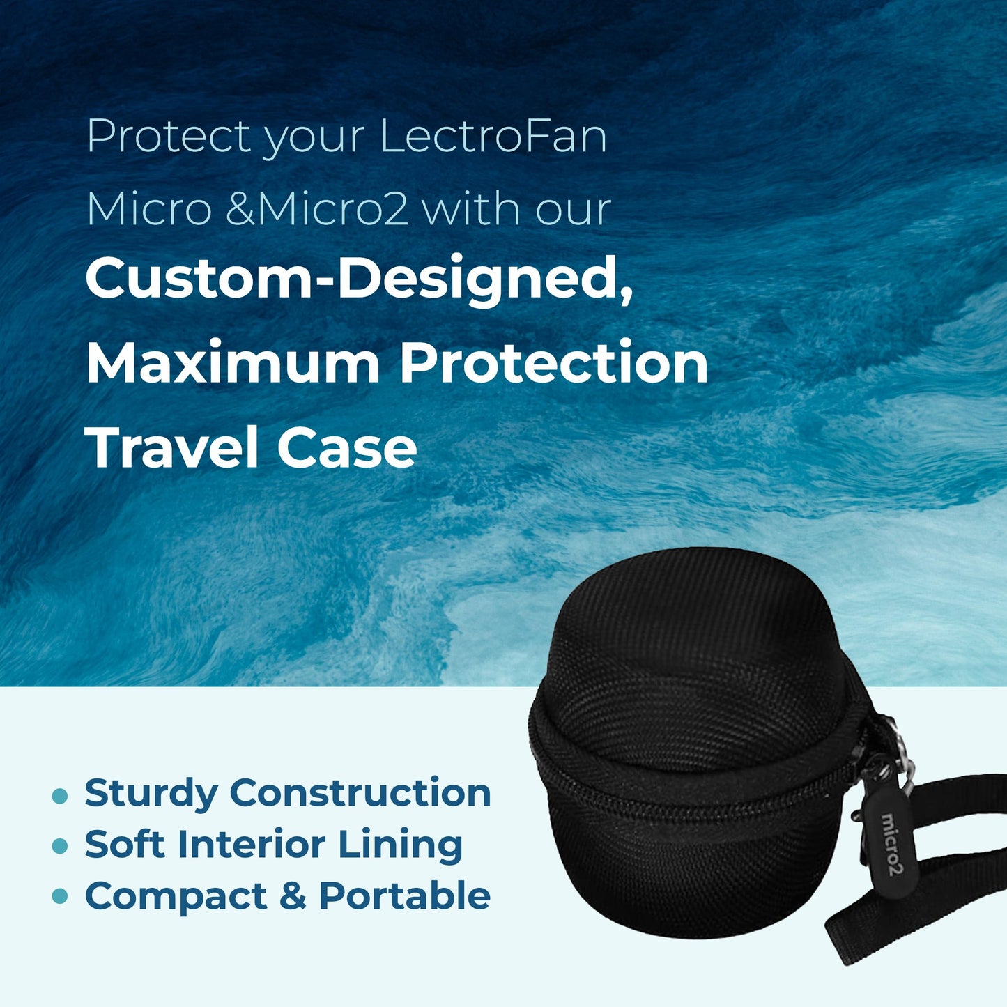 Adaptive Sound Technologies Carrying Case for LectroFan Micro & Micro2 - with Pocket for Charger Plus Removable Lanyard - Storing Case for LectroFan Micro Sound Machine - Black