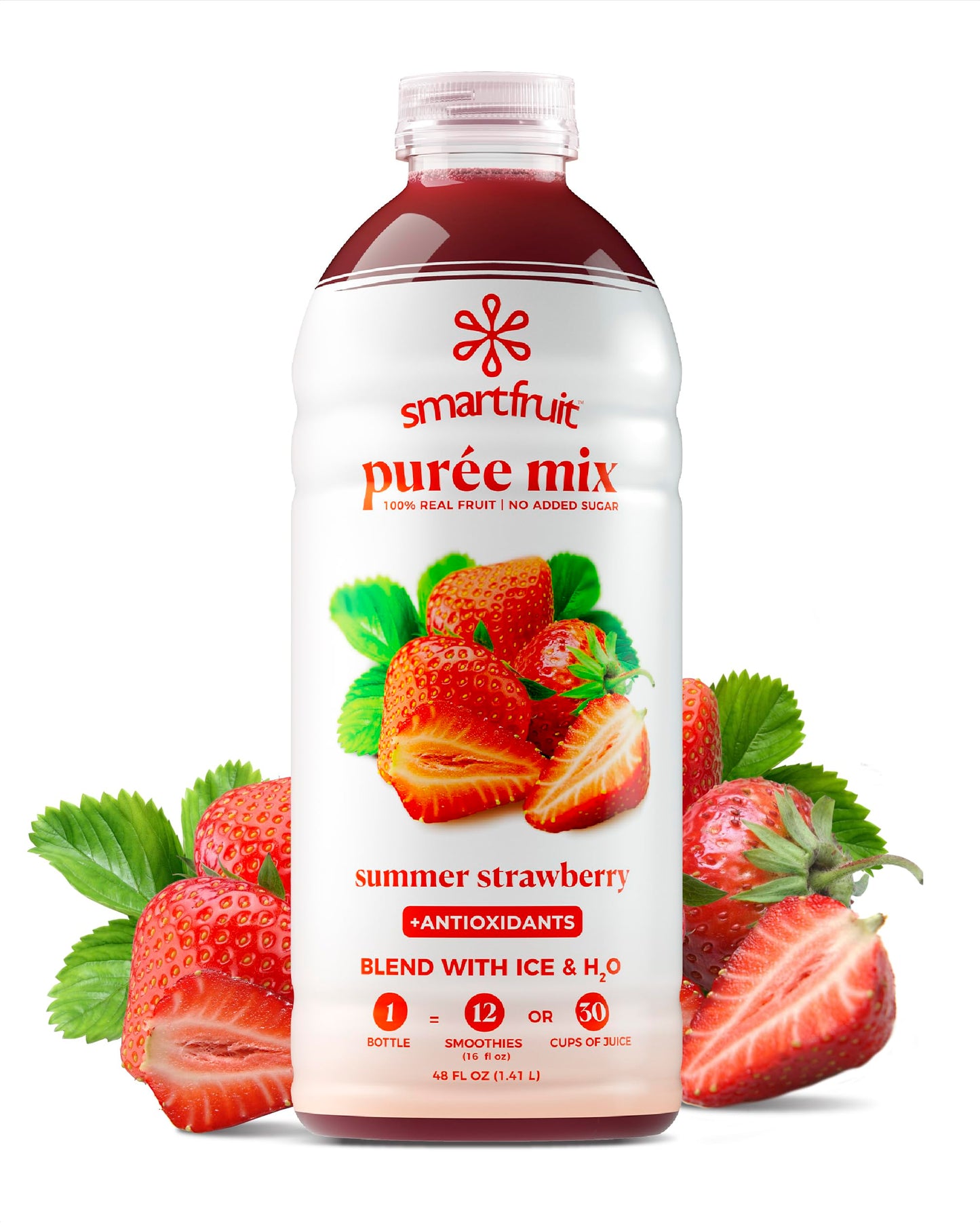 Smartfruit Summer Strawberry + Antioxidants, 100% Real Fruit Pur e, Non-GMO, No Additives, Vegan - 48 Fl. Oz