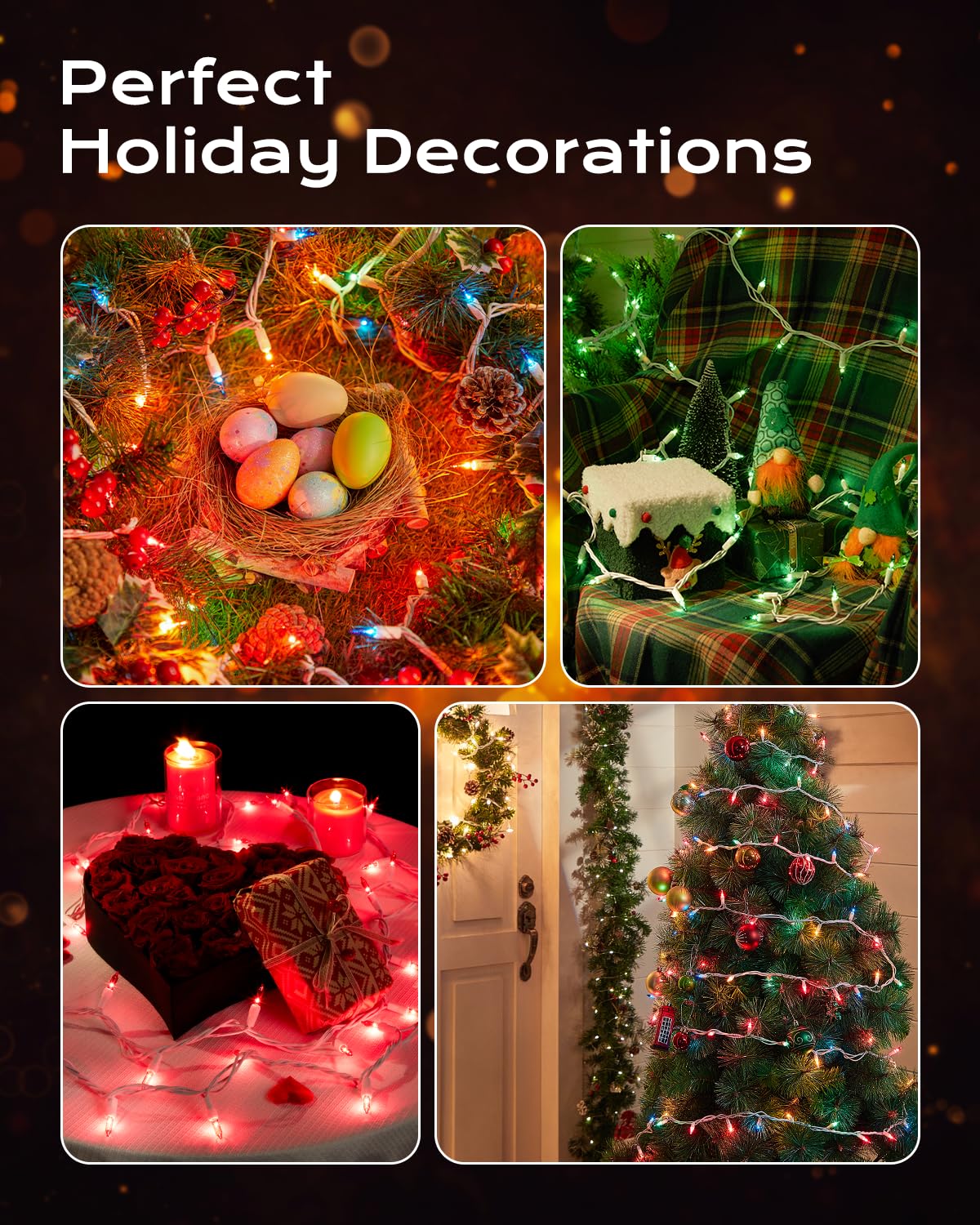 Brightown Clear Christmas String Lights 200-Count 51.5Ft Incandescent Bulb Mini Lights For Indoor Holiday Decor Christmas Tree Garland Wedding Party Multi-Use Festival Decoration White Wire